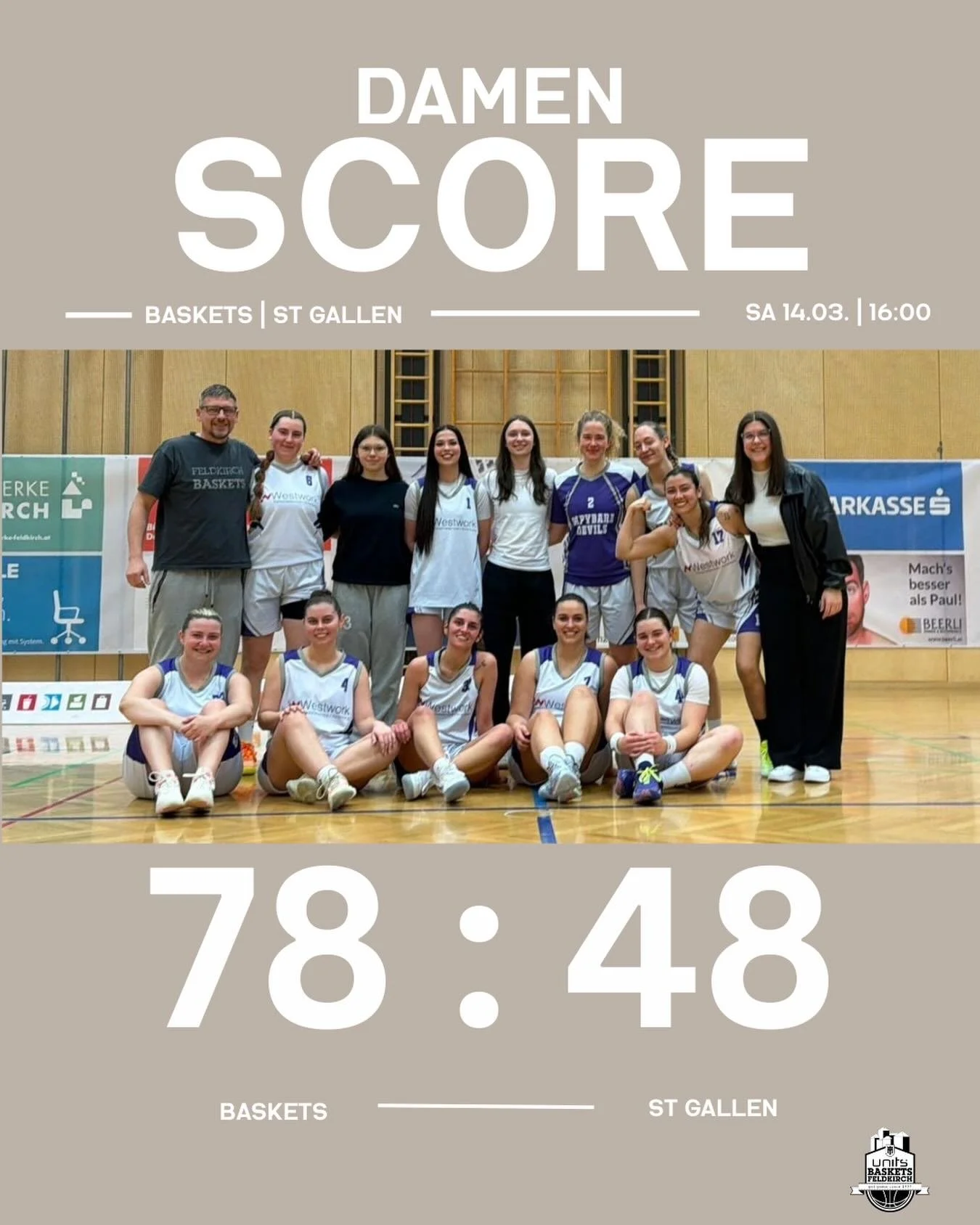 Sieg f&uuml;r unser Damenteam! 🏀

Mit einem 78:48-Erfolg gegen St. Gallen holen wir uns den n&auml;chsten Sieg. Es war unser 11. Spiel der Saison und gleichzeitig der 11. Sieg &ndash; damit bleiben wir weiterhin ungeschlagen.

Mit diesem Erfolg hat 