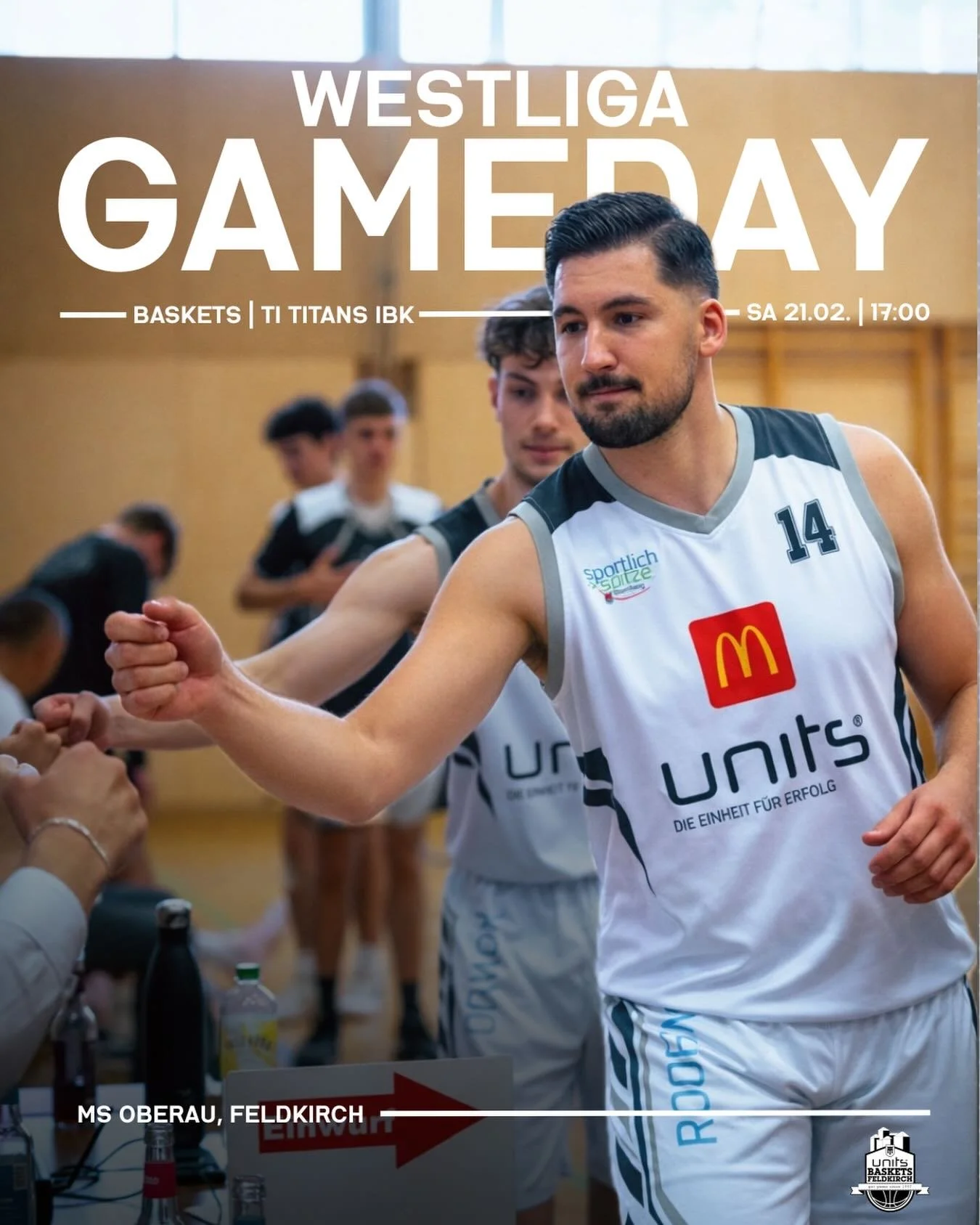 WESTLIGA IN FELDKIRCH🏀
Am Samstag um 17:00 Uhr ist es wieder so weit!

Unsere Baskets empfangen die @tibasketball Titans aus Innsbruck in der Oberauhalle. Nach der Niederlage in Tirol gibt es einiges wiedergutzumachen, und die Baskets wollen ihren e