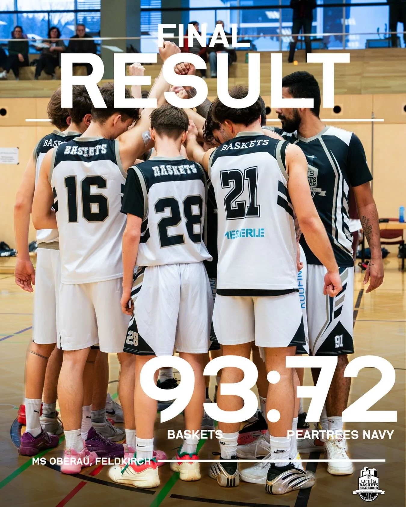 Unsere Baskets konnten sich im gestrigen aufeinandertreffen gegen die @dornbirn.peartrees  Navy durchsetzen und ihnen damit die erste Landesliga-Niederlage in ihrer Vereinsgeschichte zuf&uuml;gen 💪

Ein gro&szlig;er Erfolg f&uuml;r unsre Jungs &ndas