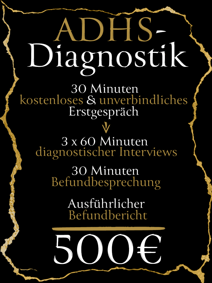 ADHS-Diagnostik, inklusive 3 Sitzungen klinischer Interviews und digitalem Bericht, kostet 500 Euro.