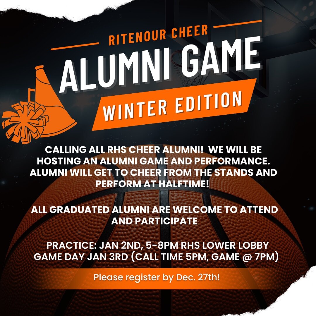 &ldquo;📣 Calling all Ritenour cheer alumni! 🤸&zwj;♀️ Come home with us for a game on Jan 3! Secure your spot by registering before 12/27. Let&rsquo;s bring the cheer legacy back to life! Link to register is in our Bio! 🎉 #RitenourCheerAlumni #Game