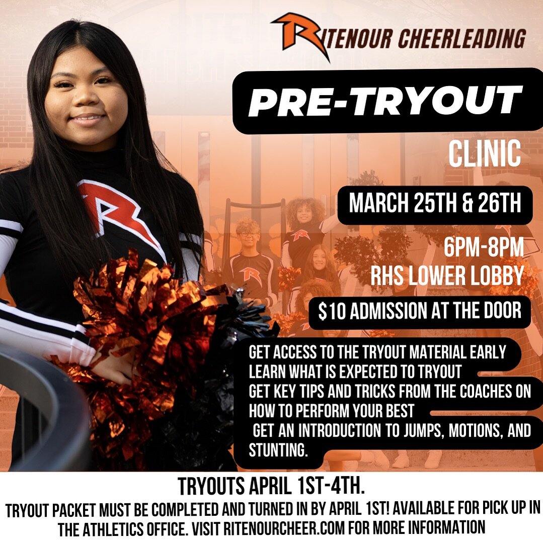 Are you new to cheerleading and want to learn what to do to be prepped for tryouts? Want to learn the tryout material early? Want to get a chance to meet the coaches and get personalized help? Then come to our pre-tryout clinic!