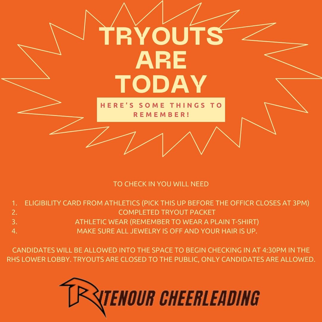 Tryouts start today! We cant wait to see you! Make sure you are in attendance for all days, they are required! ✨