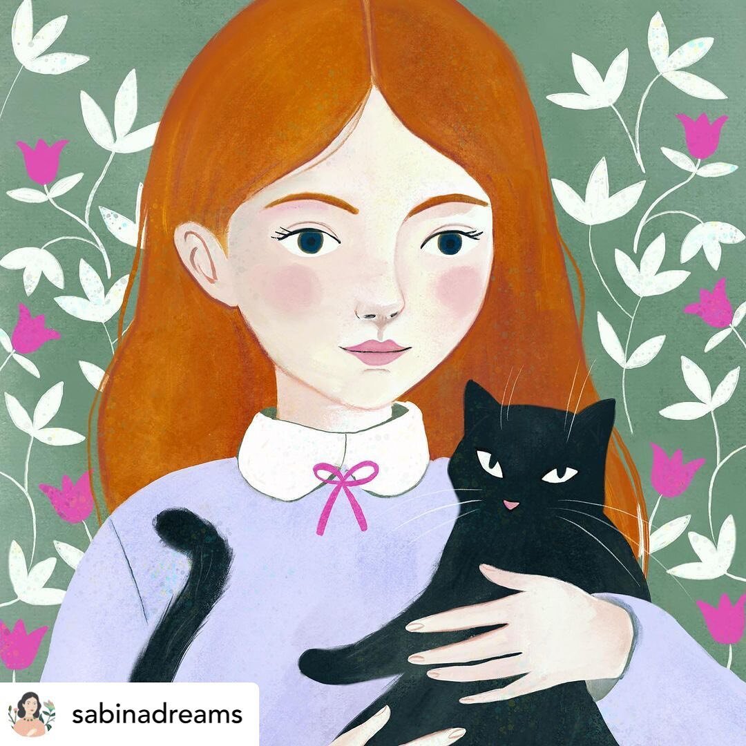 A month of drawing pets!@sabinadreams Life is better with a furry friend by your side. #illustration #cat #girl #petslove