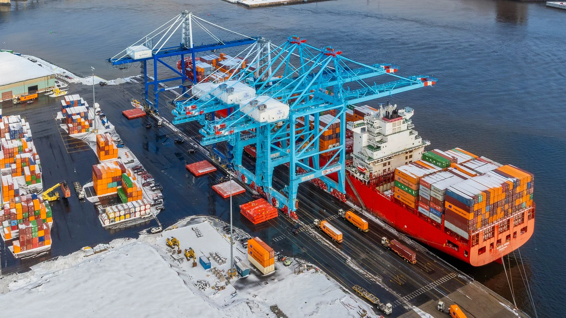 Cargo vessel Santa Rosa at the DP World container terminal in West Saint John