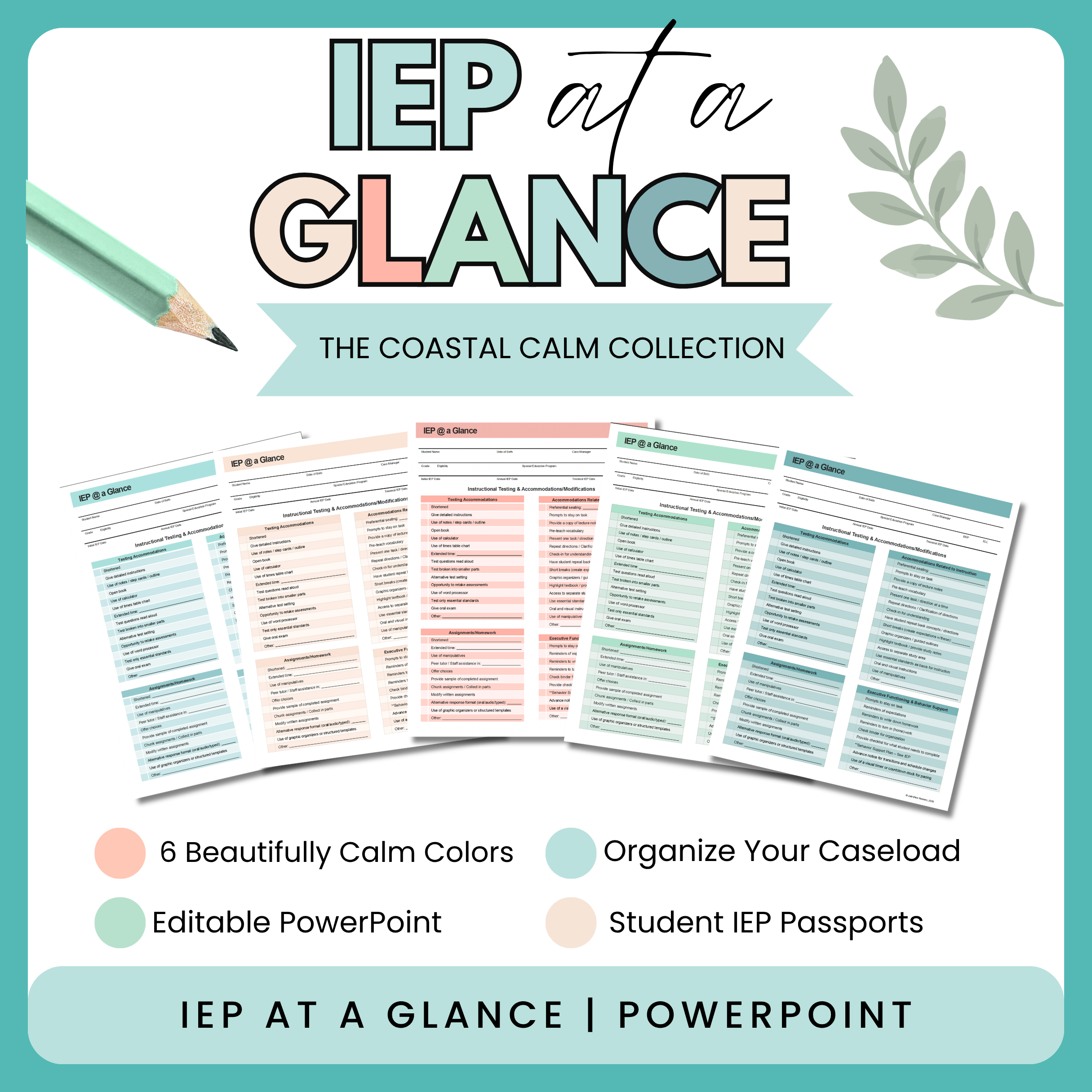 Editable IEP at a Glance Template | Editable IEP Passport Template | PowerPoint Template | Coastal Calm Collection