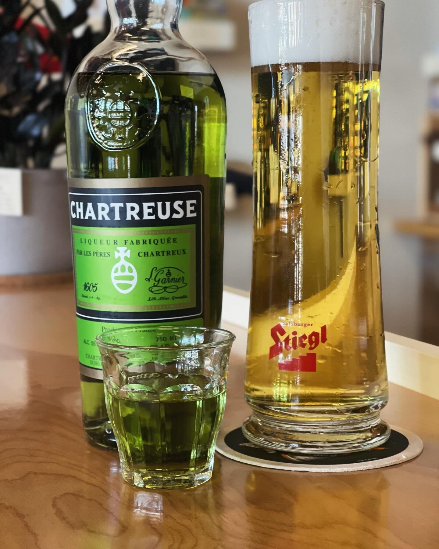 We got your green beer special right here.

Chartreuse and Stiegl. $18. 

*Stiegl does not come in that glass*: this is merely a tease. 

Here till 9pm!