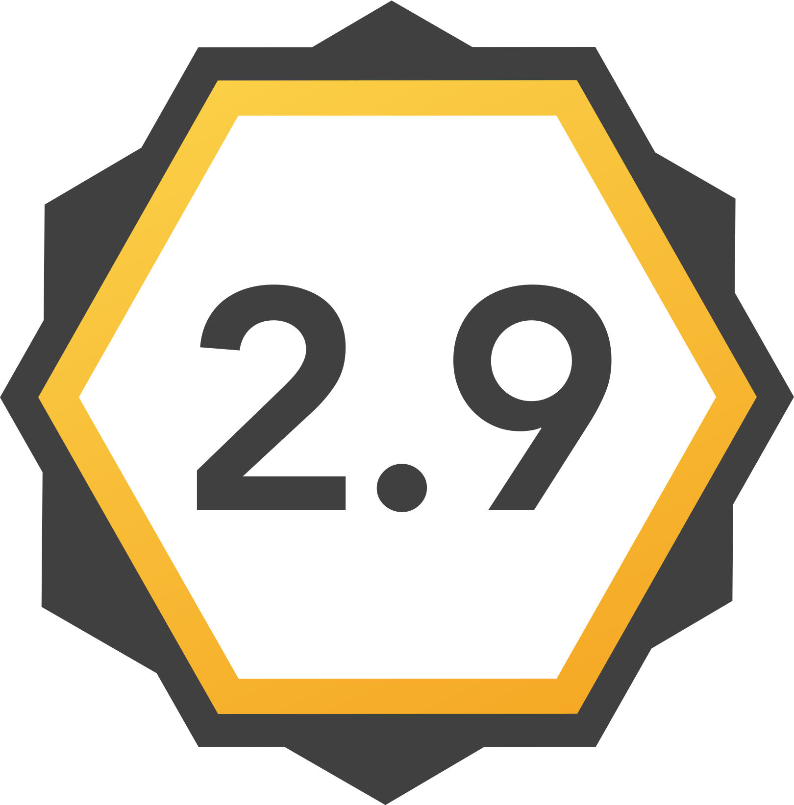 A road sign with a hexagonal shape, white background, yellow border, and black outline, displaying the number 2.9.