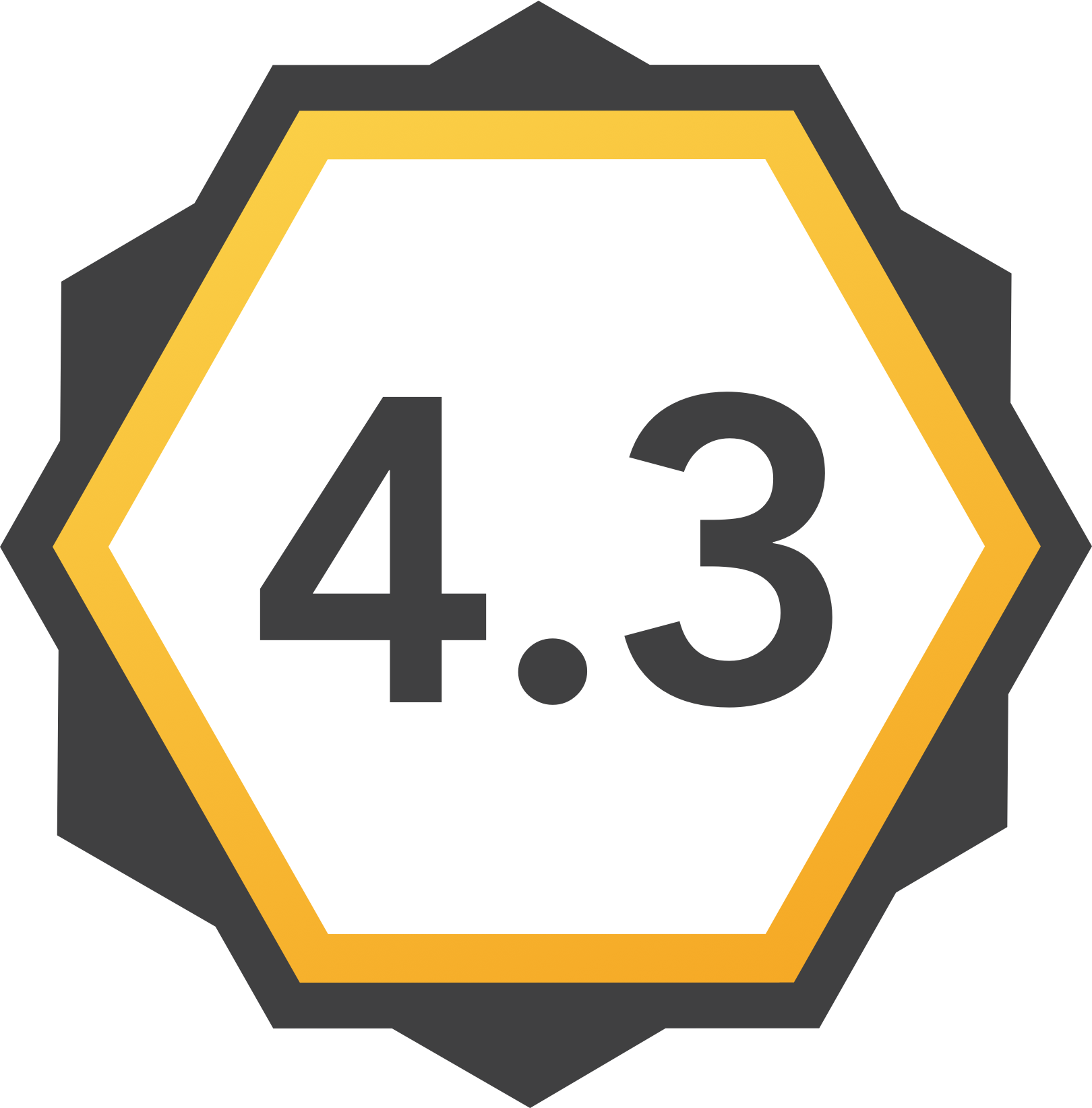 Hexagonal sign with a yellow border and a white center displaying the number 4.3 in black text.