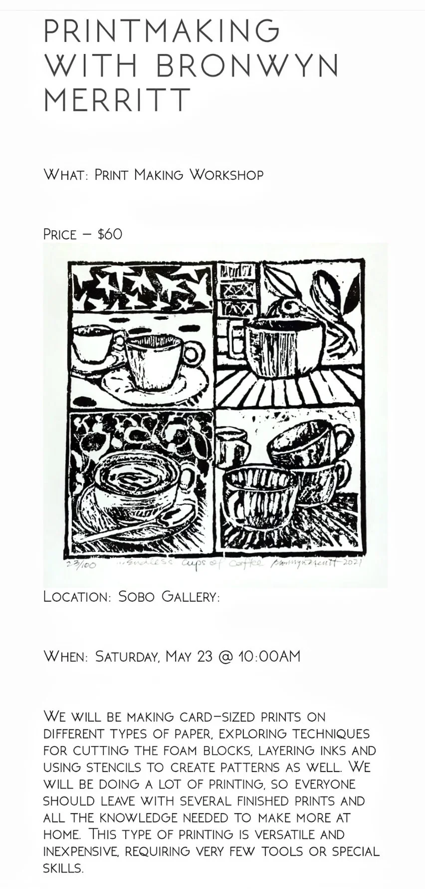 MAY 23, 2025 WORKSHOP at the SOBO Gallery in Winter Garden, FL with Bronwyn Merritt