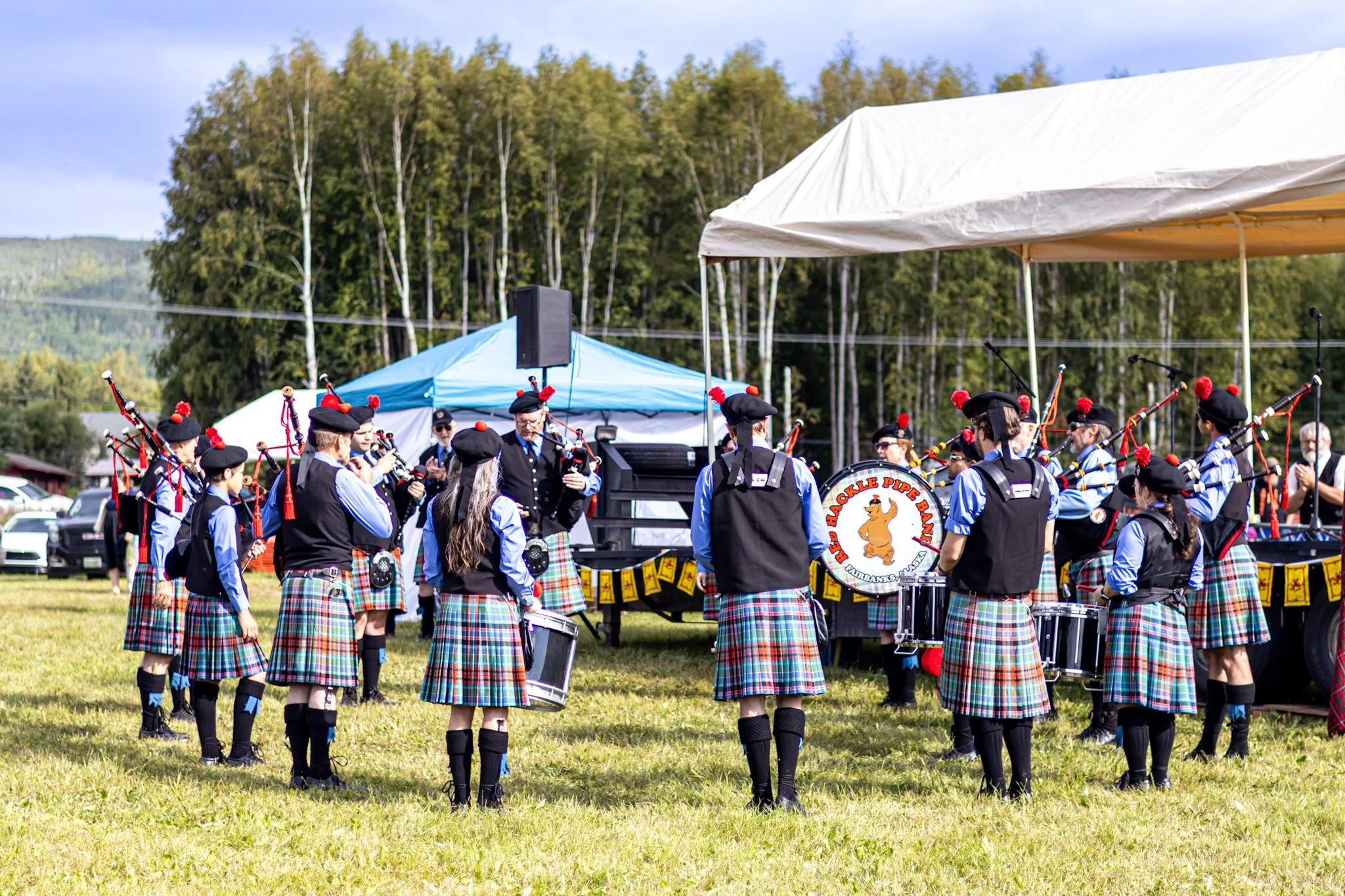 Fairbanks’ Red Hackle Pipe Band performs for the crowd.