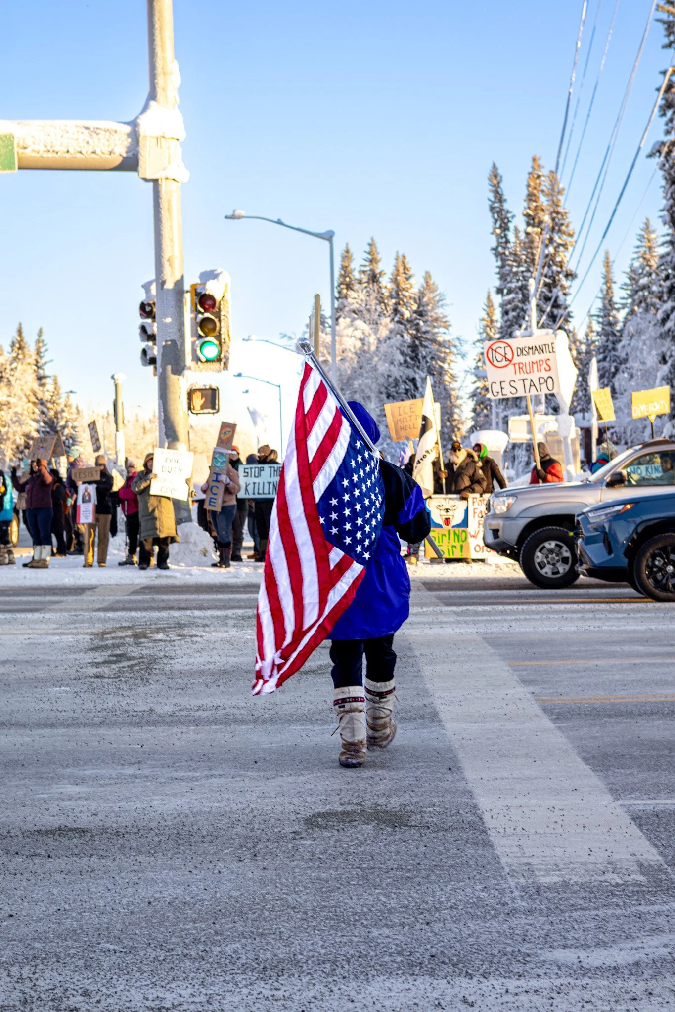 “No hate, no fear” Fairbanks protests ICE