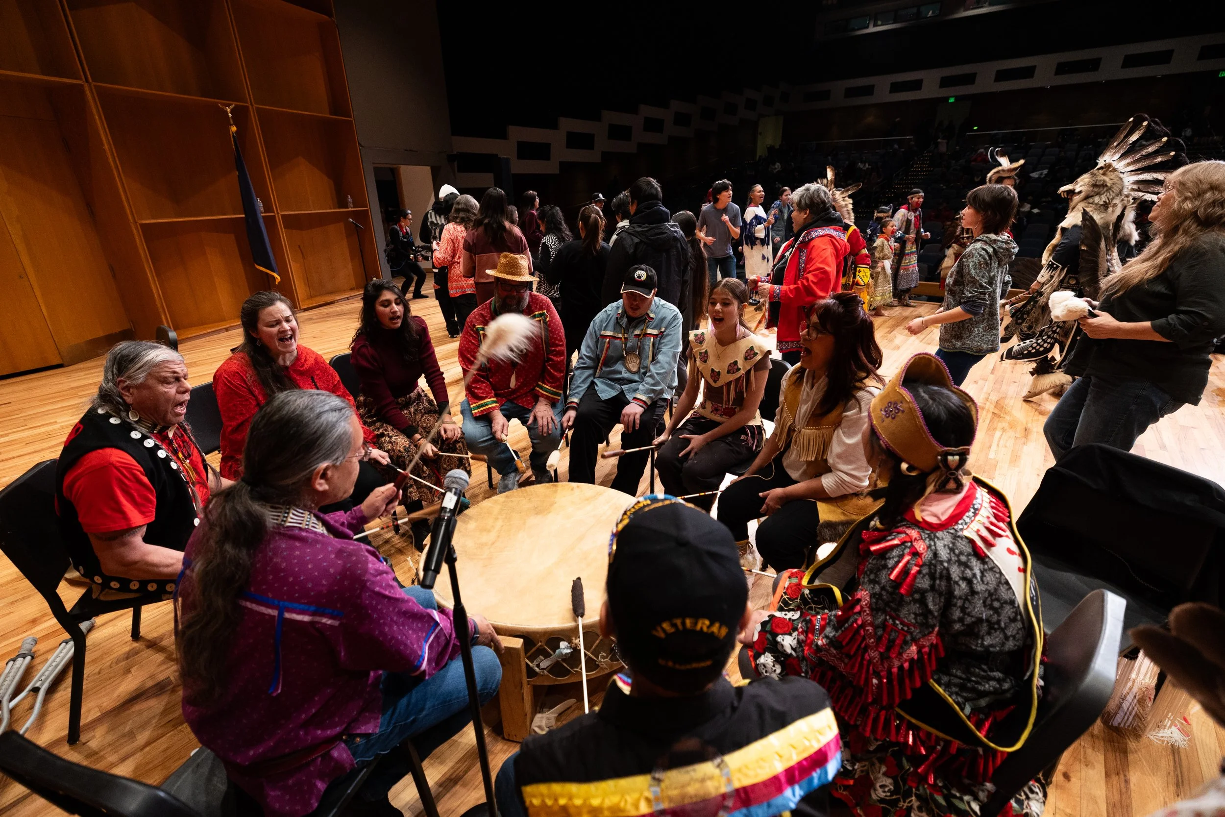 Photo by Elvie Underwood - Festival goers dance as drummers from the Mt. Susitna Sleeping Lady perform on Friday, Feb. 27, 2026.
