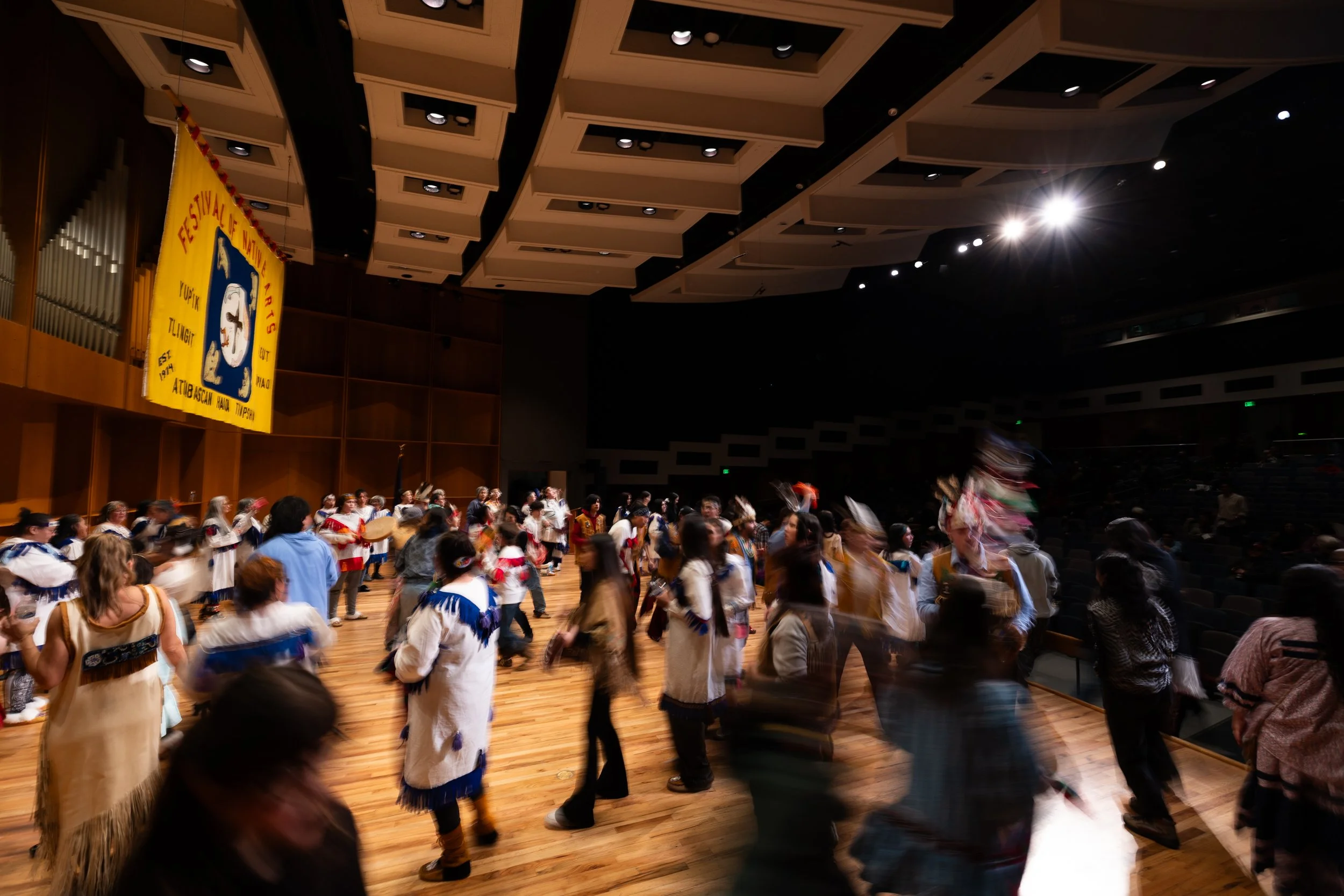 Photo by Elvie Underwood - The Stevens Village dance group is joined by audience members during the invitational dance on Friday, Feb. 27, 2026.