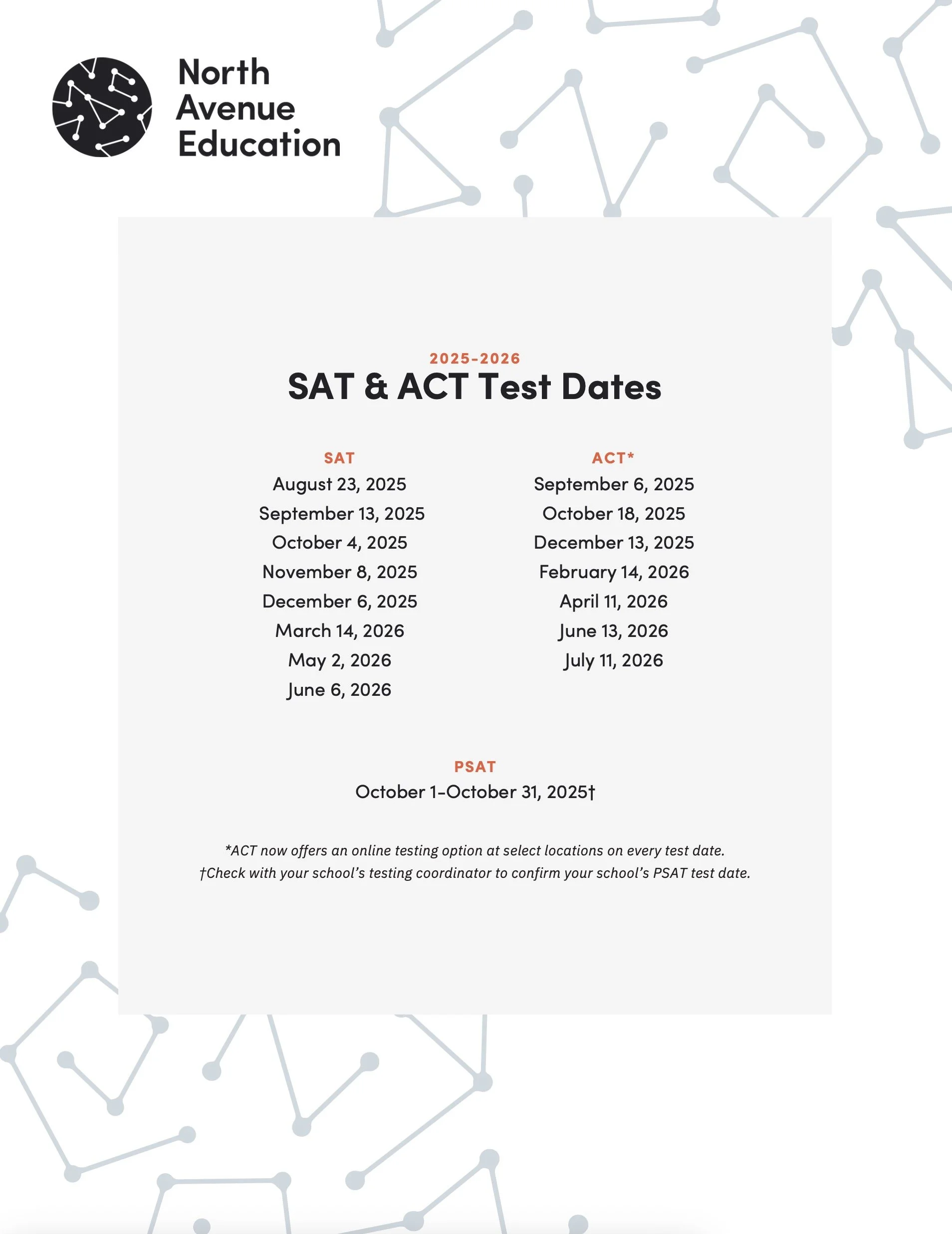 SAT &amp; ACT Test Dates - 2025-2026