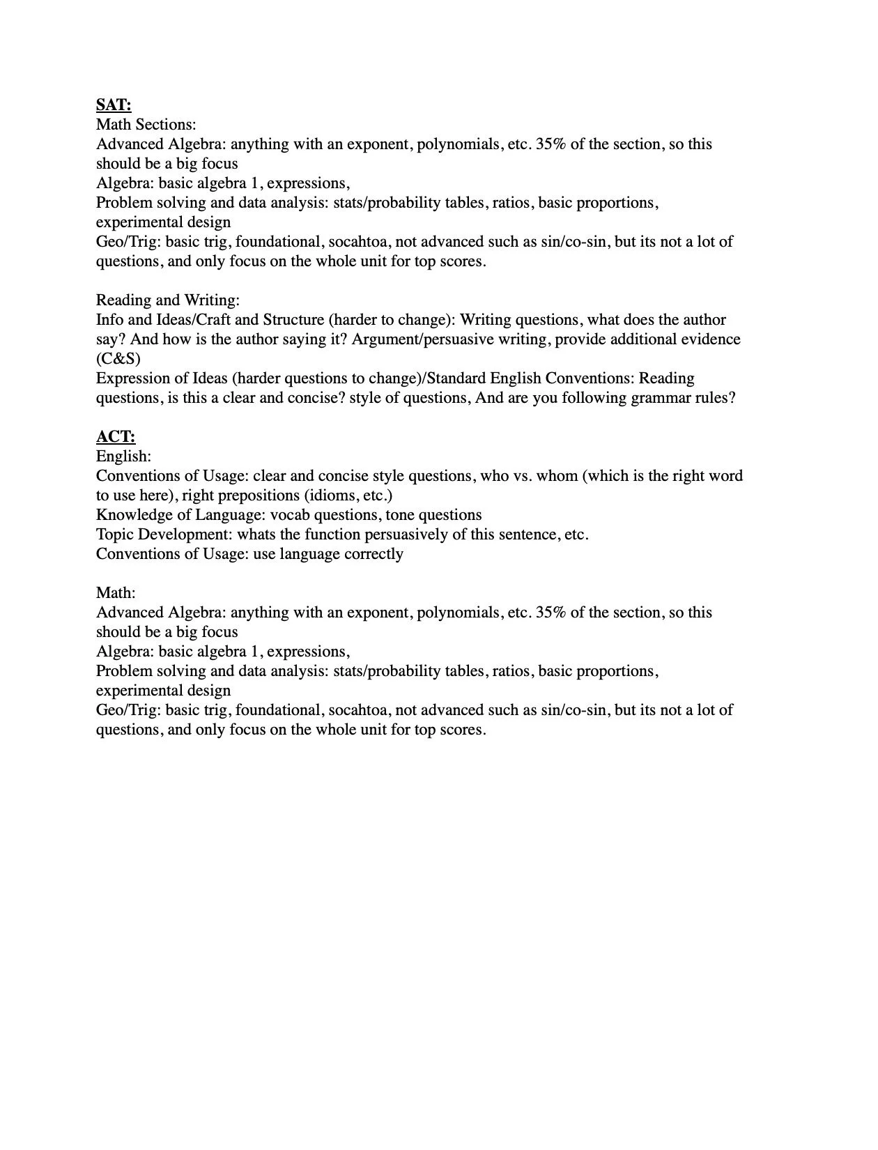 SAT &amp; ACT Sections Explained