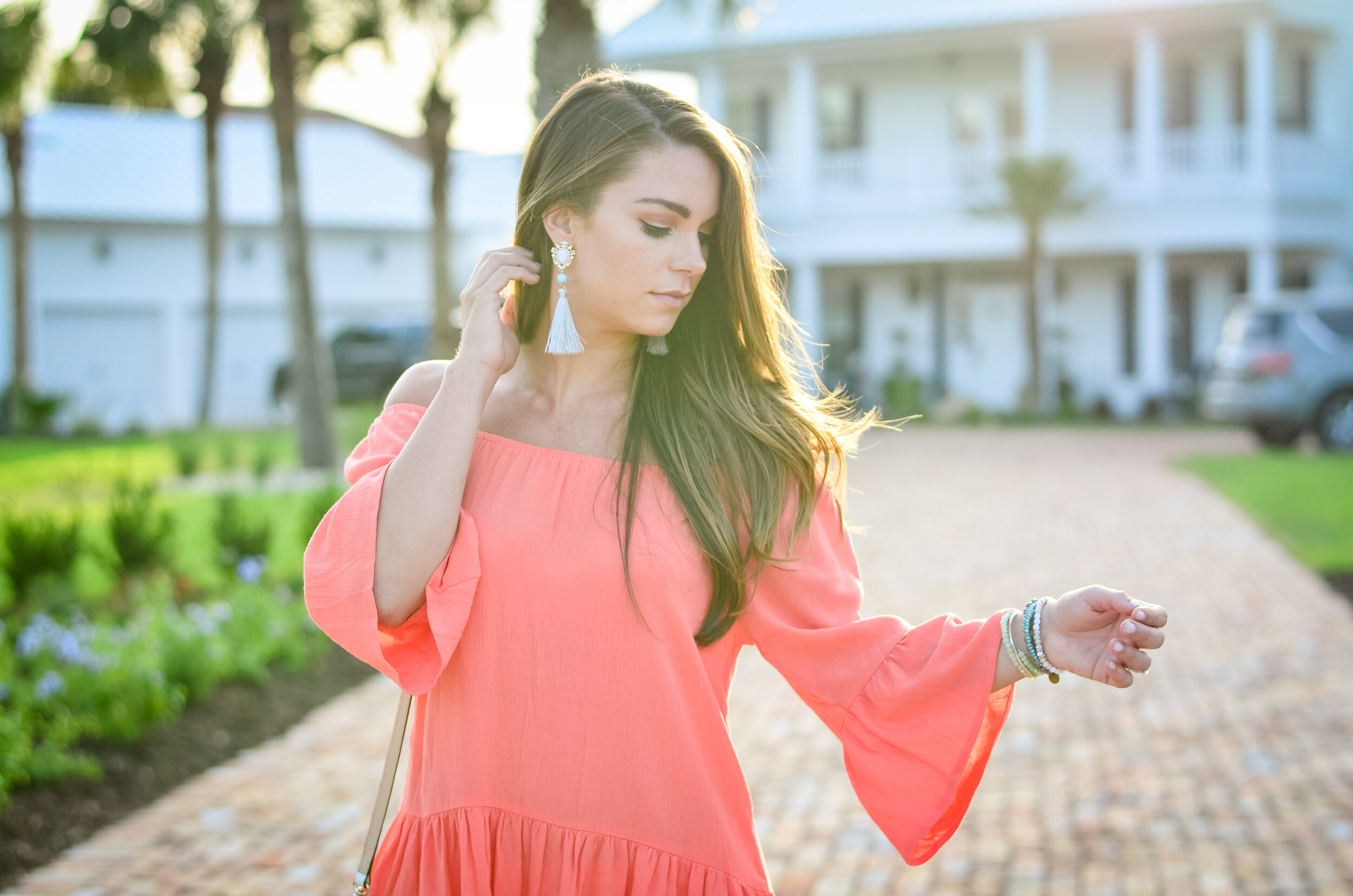 Coral Ruffle Off the Shoulder