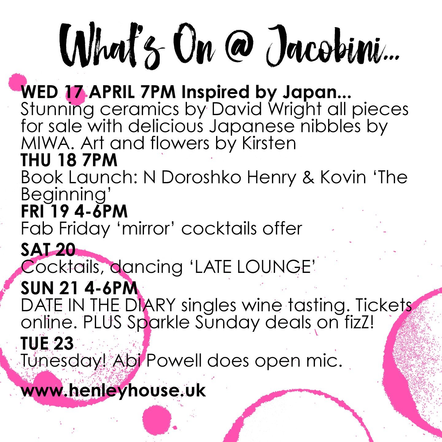 Yes indeedy it's us thinking ahead again. Weds will be gorgeous. If anyone knows somebody who can actually do Japanese style flowers (swap for wine) pls comment or dm! 

Single Sunday is back.. tickets on our website ah go on you boys! Plus a week on