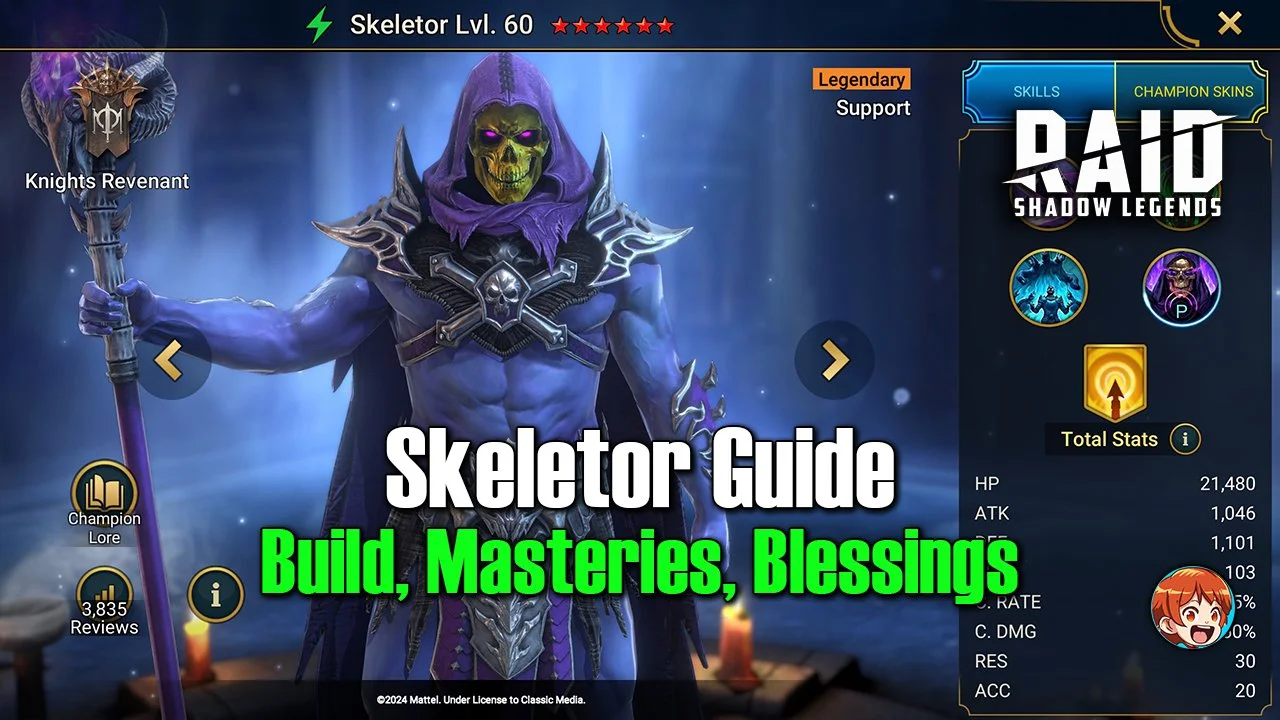 Skeletor Legendary Champion Build Guide Best Masteries, Items and Blessings in Raid Shadow