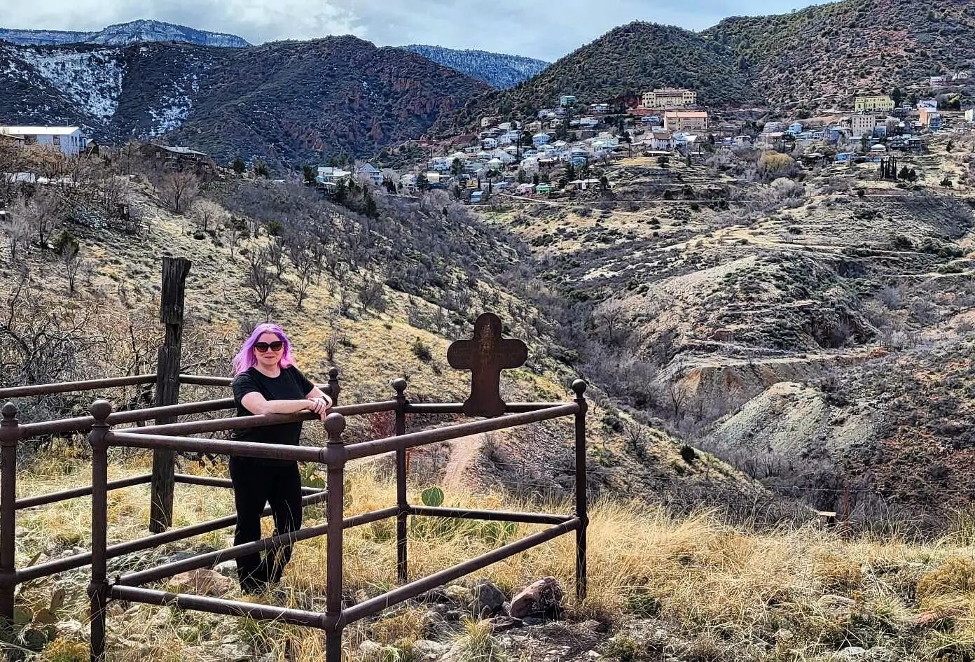Hi friends!  I'm currently in Arizona, a place with cemeteries very different from our own.  I'll post a round up of photos when I return.  This is a shot of me with the mining town of Jerome in the background.