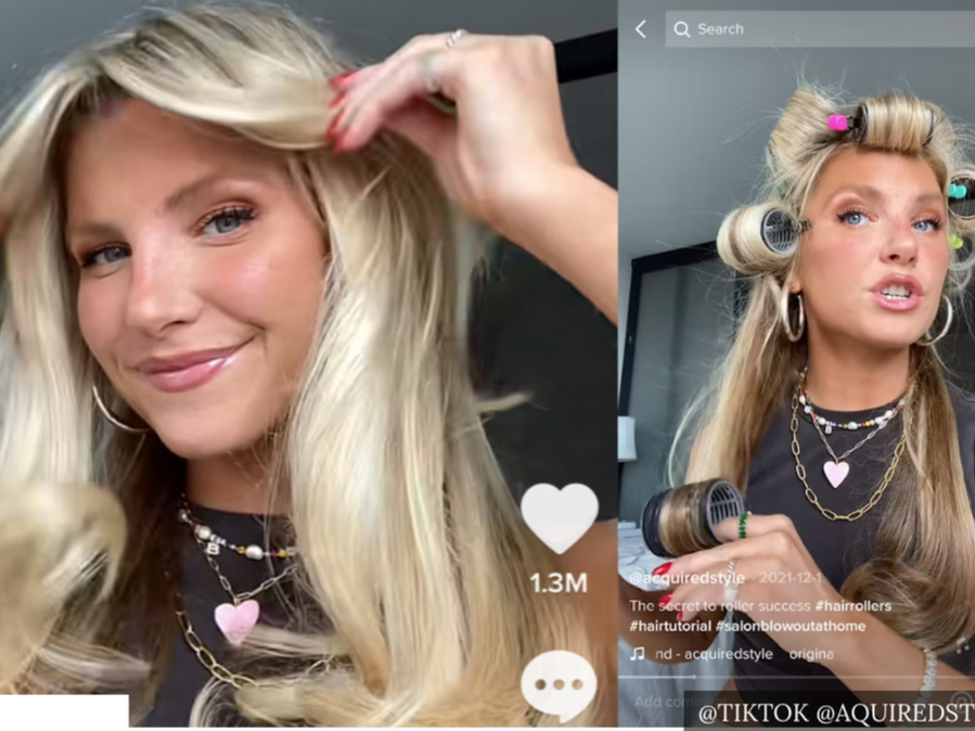 Tik Tok influencer 'Acquired Style' showing how to use heated rollers