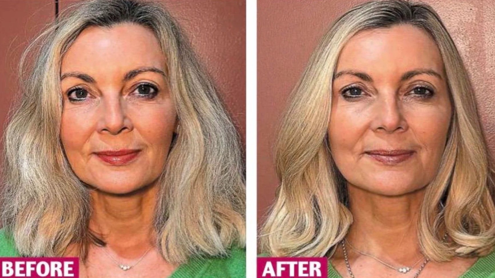 Before and after of woman's hair before and after Cryotherapy for hair treatment