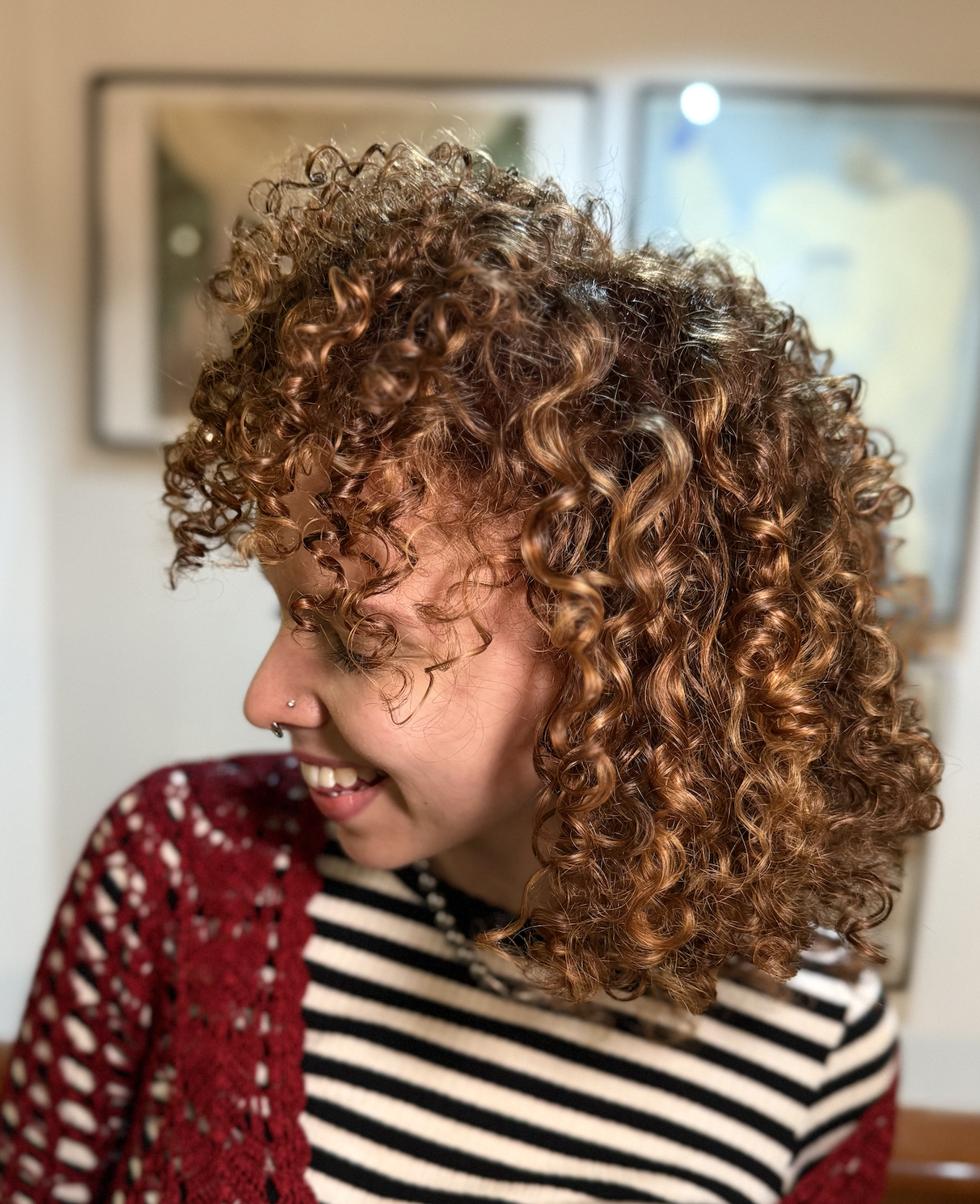 joyful copper curly hair colour