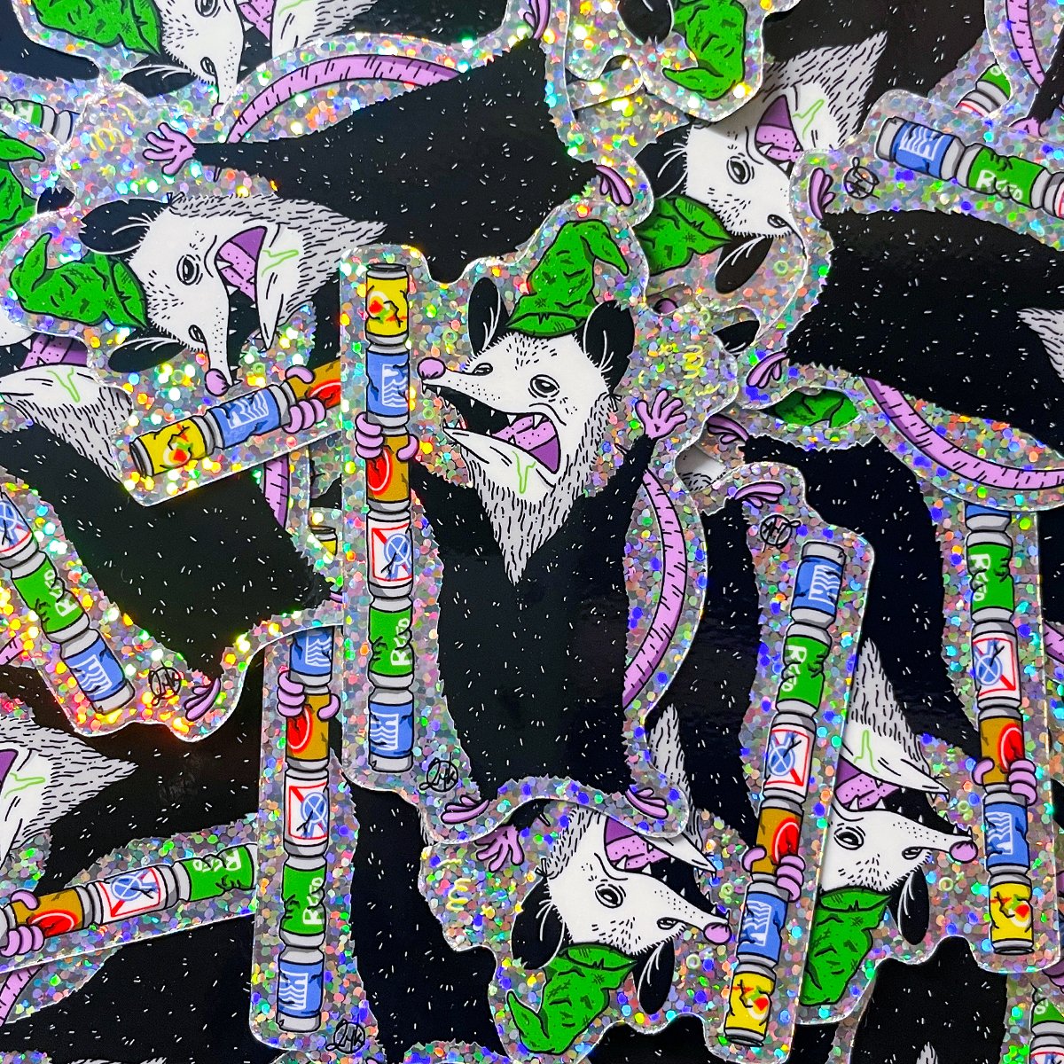 Drunken Wizard Opossum Stickers