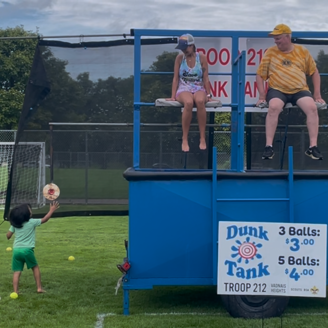 Kelly and Jerry at Scouts Dunk Tank - Vadnais Heights Days 2025