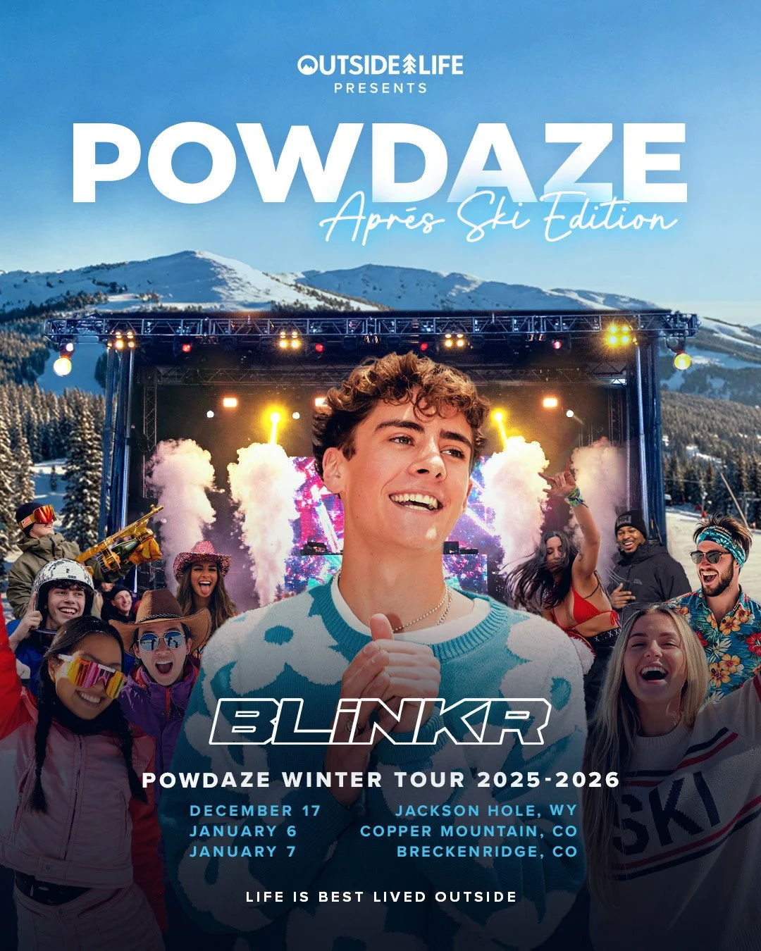 POWDAZE lineup announcement 🔥 @blinkr.music is hitting the slopes for 3 insane apr&egrave;s shows this winter 🎶❄️ Get ready to party in the mountains and make this season unforgettable 🏔️🍾⁠
⁠
#OutsideLife #Blinkr #Powdaze #Ski #Snowboard #EDM #Ap