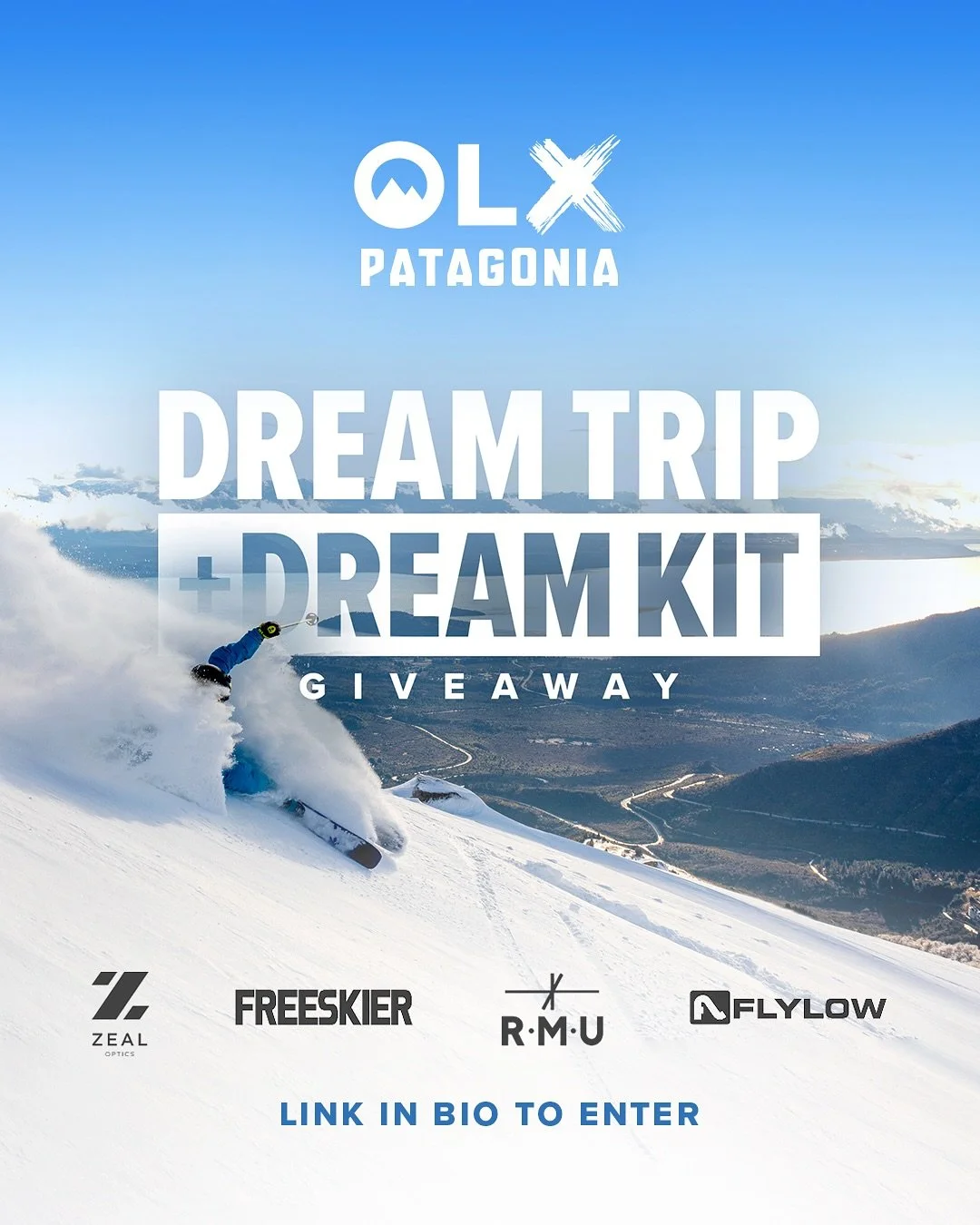 🏔️🎿 DREAM TRIP + DREAM KIT GIVEAWAY 🎿🏔️⁠
⁠
Outside Life, Freeskier Magazine, RMU, Zeal Optics, and Flylow are teaming up to give away a DREAM TRIP + DREAM KIT with multiple winners!⁠
⁠
Outside Life&rsquo;s OLX Patagonia Trip:⁠
August 15&ndash;22,