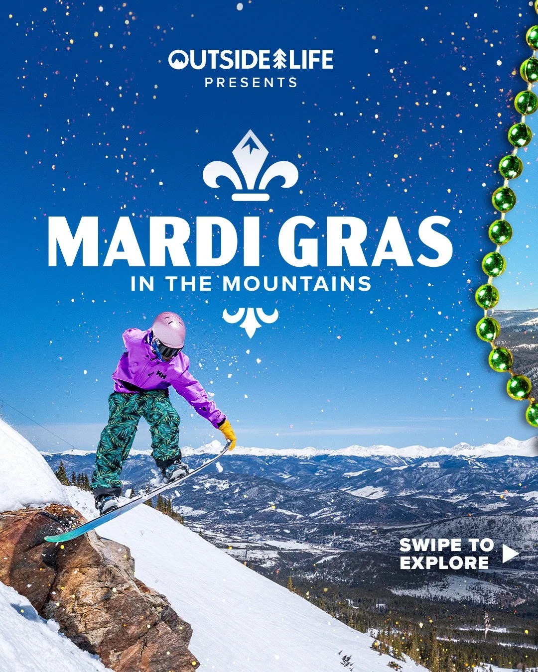 Mardi Gras is heading to the mountains 🎭⛷️⁠
⁠
Six days of skiing, apr&egrave;s and Mardi Gras celebrations are coming to Breckenridge and Steamboat this February. Grab your crew and take the party from the streets to the slopes 🍻⁠
⁠
Your Mardi Gras