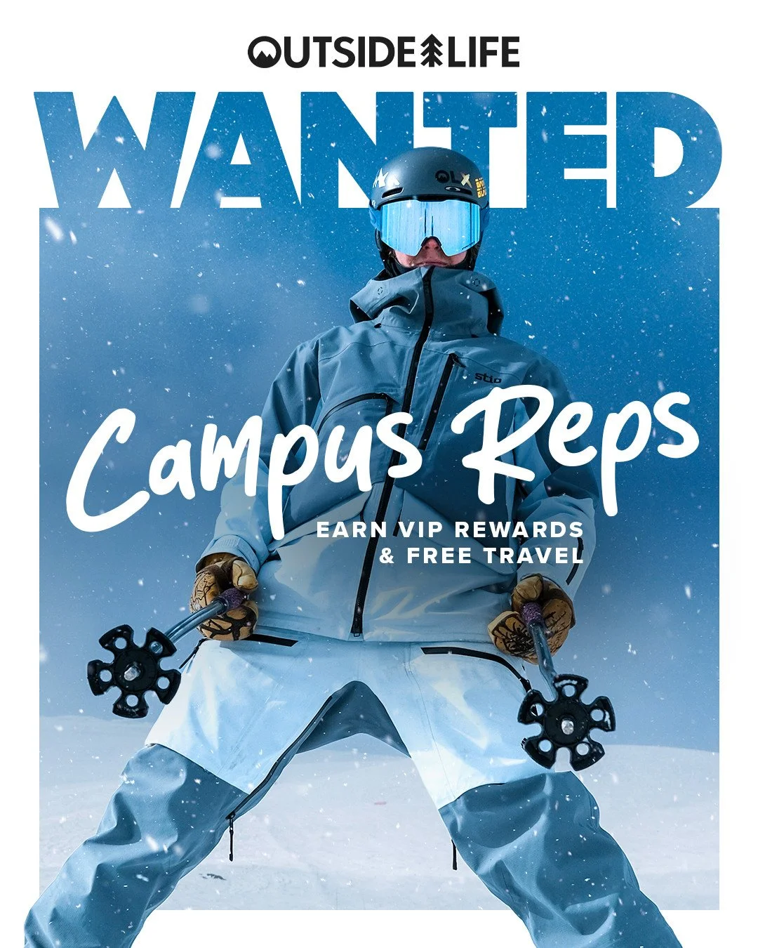 CAMPUS REPS WANTED 📢❄️⁠ We're looking for the most outdoor-obsessed students to rep Outside Life at their school this winter!⁠
⁠
As a Campus Rep, you'll:⁠
🏔️ Rep your campus by spreading the word about Outside Life trips, passes, and programs⁠
🎉 O