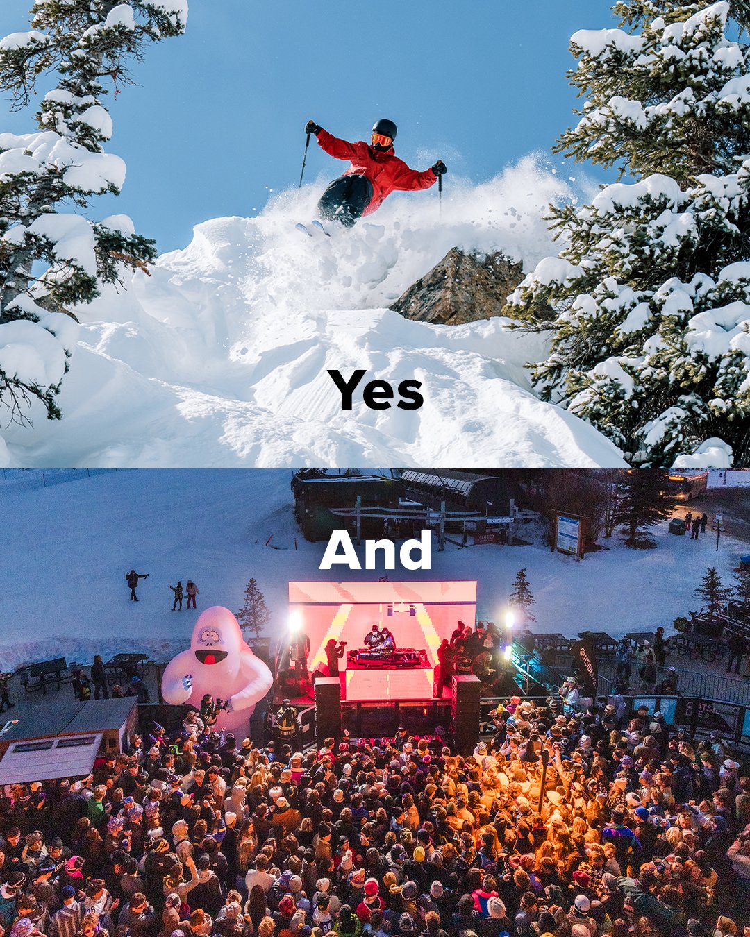 Why choose one when you can have both? 👀⁠
⁠
Yes to the mountain. And to everything that comes after. Life is best lived outside. 🏔️⁠
⁠
#YesAnd #OutsideLife #Ski #Apres #Party #Travel #Winter