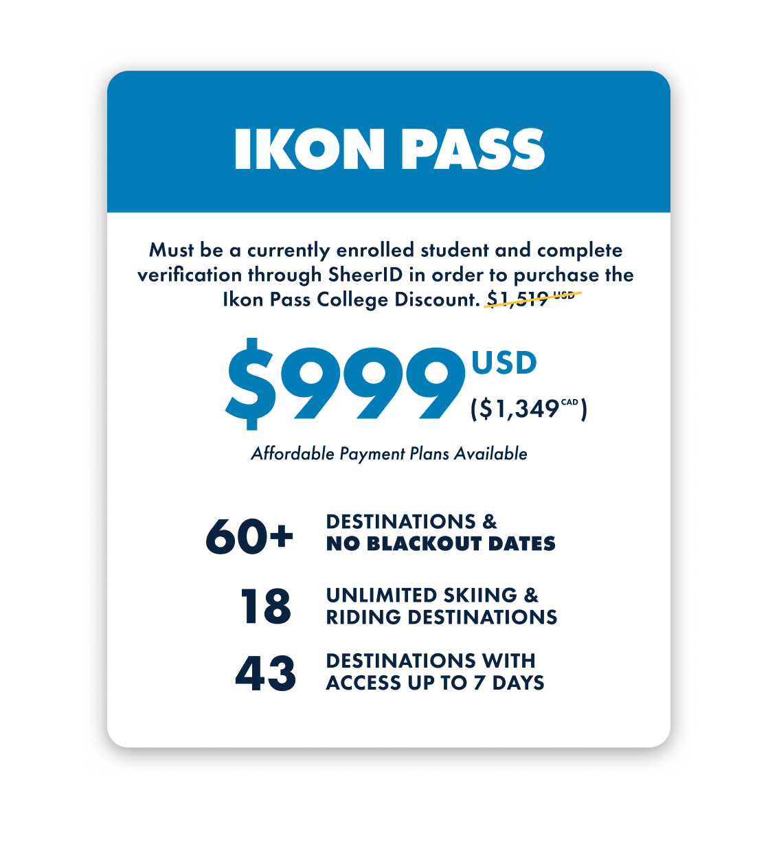 ikon pass college discount with outside life