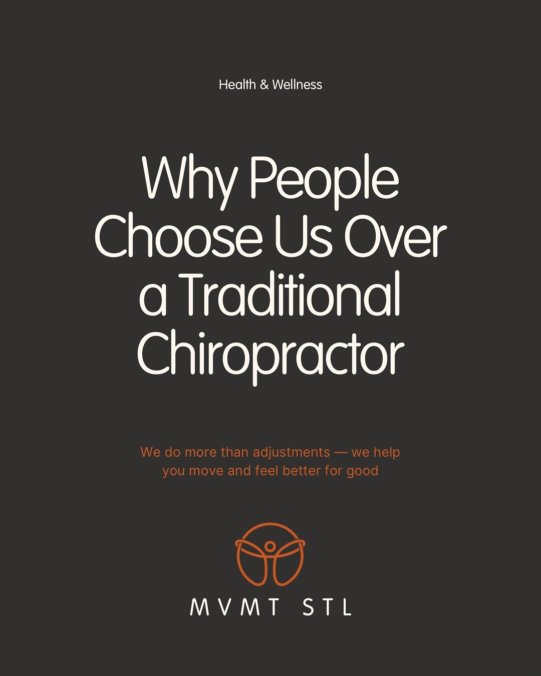 Because we do things differently &mdash; and intentionally.

At MVMT, we don&rsquo;t chase symptoms. We find the root cause of pain and teach you how to move better, feel stronger, and stay that way. 💪

Every visit is more than a quick adjustment.
I