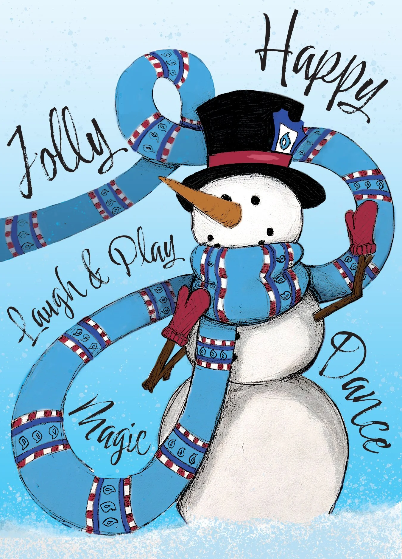 Saffire Client Holiday Card 2025, pencil on paper with digital recolor