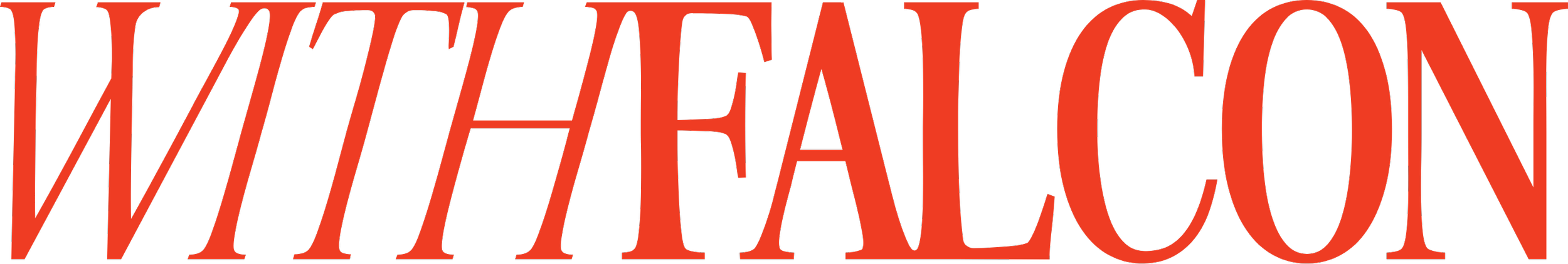 Close-up of the words "WITHFALCON" in large red letters on a black background.