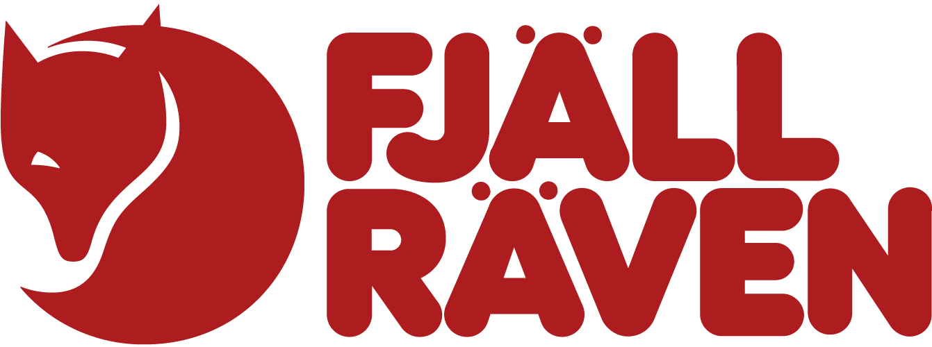 Logo of Fjallraven - With a red raven head on the left.