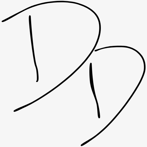 Black line drawing of a hand making the letter Ds to both.