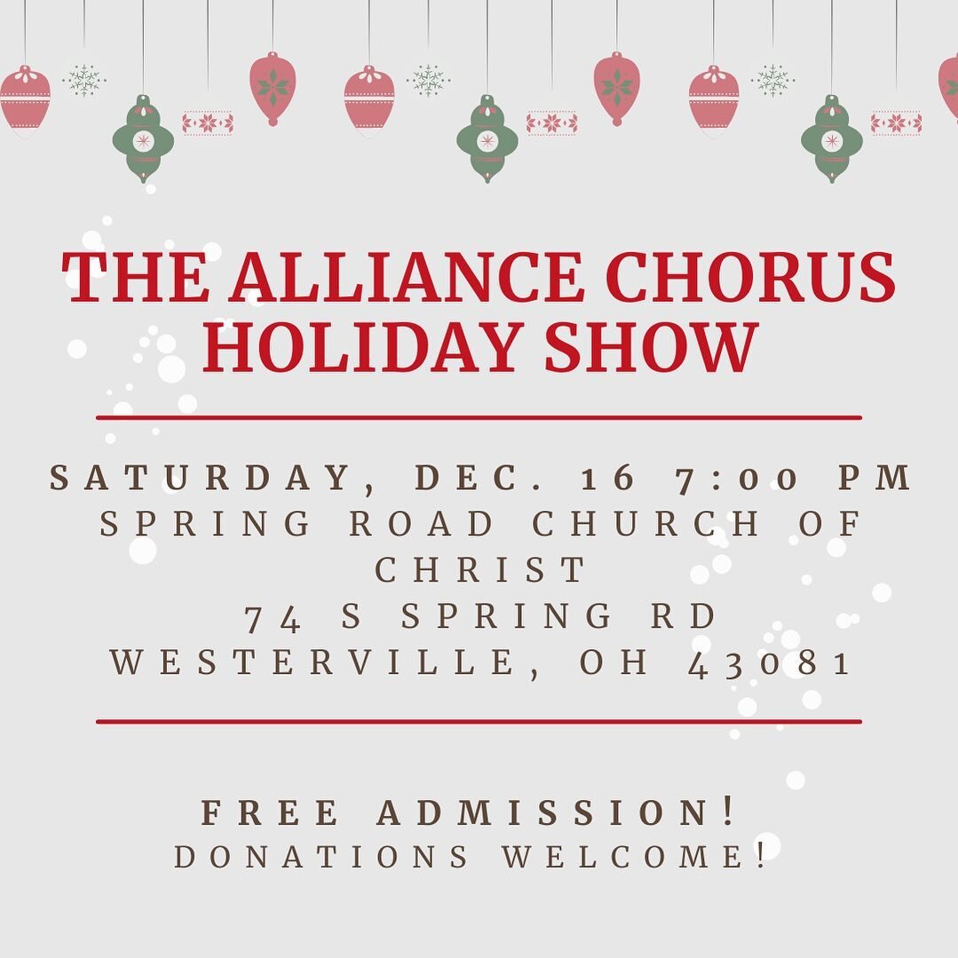 ONE WEEK FROM TODAY! Come enjoy the sounds of the season performed by the only all-voices barbershop harmony chorus in the Greater Central Ohio area under the direction of gold medalist, Brian O&rsquo;Dell! We will also be featuring @iconquartet, Cro