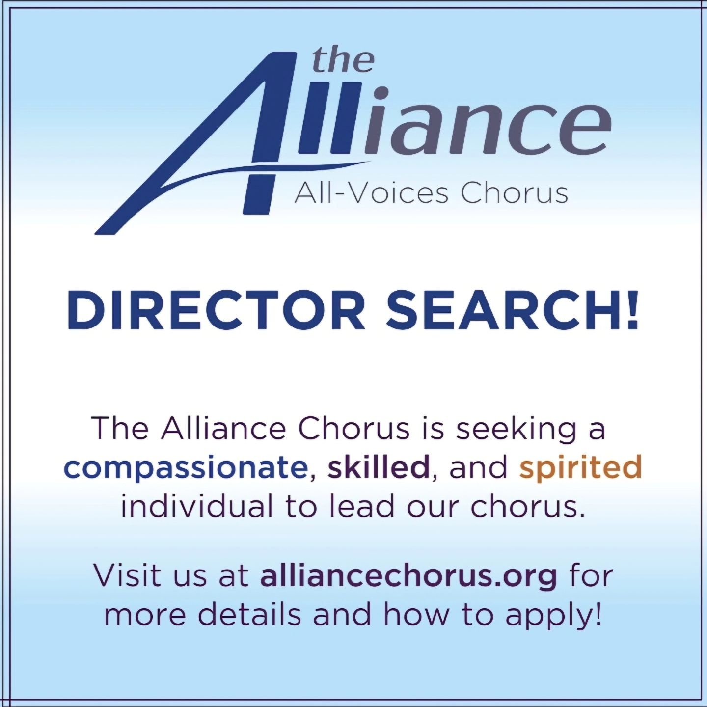 There's still time left to apply! Application window for the Music Director position of our chorus closes April 30th.