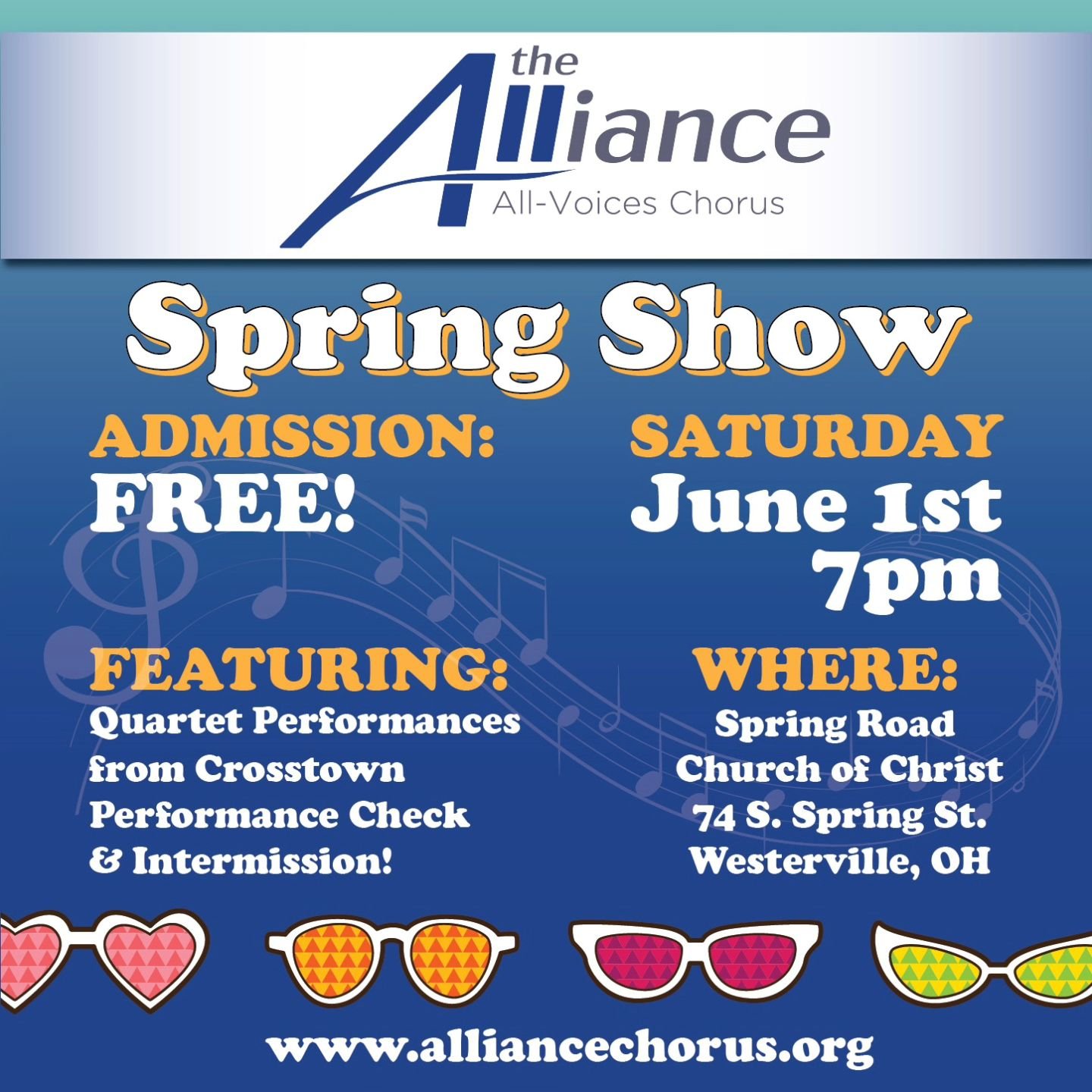 PERFORMANCE ALERT! Join us for a FREE evening of Barbershop Harmony with the Alliance, our very own chapter quartets, AND JAD 2024 Senior Quartet Champs - Crosstown!