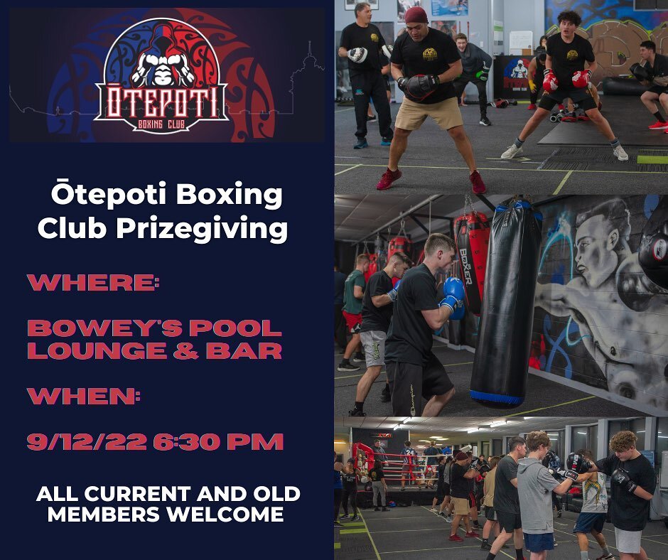 Ōtepoti Boxing Club Prize giving next Friday December 9 details below. All old and current members welcome. Come down have a Kai and reminisce on an incredible year 🙏🏽👊🏾🥊
