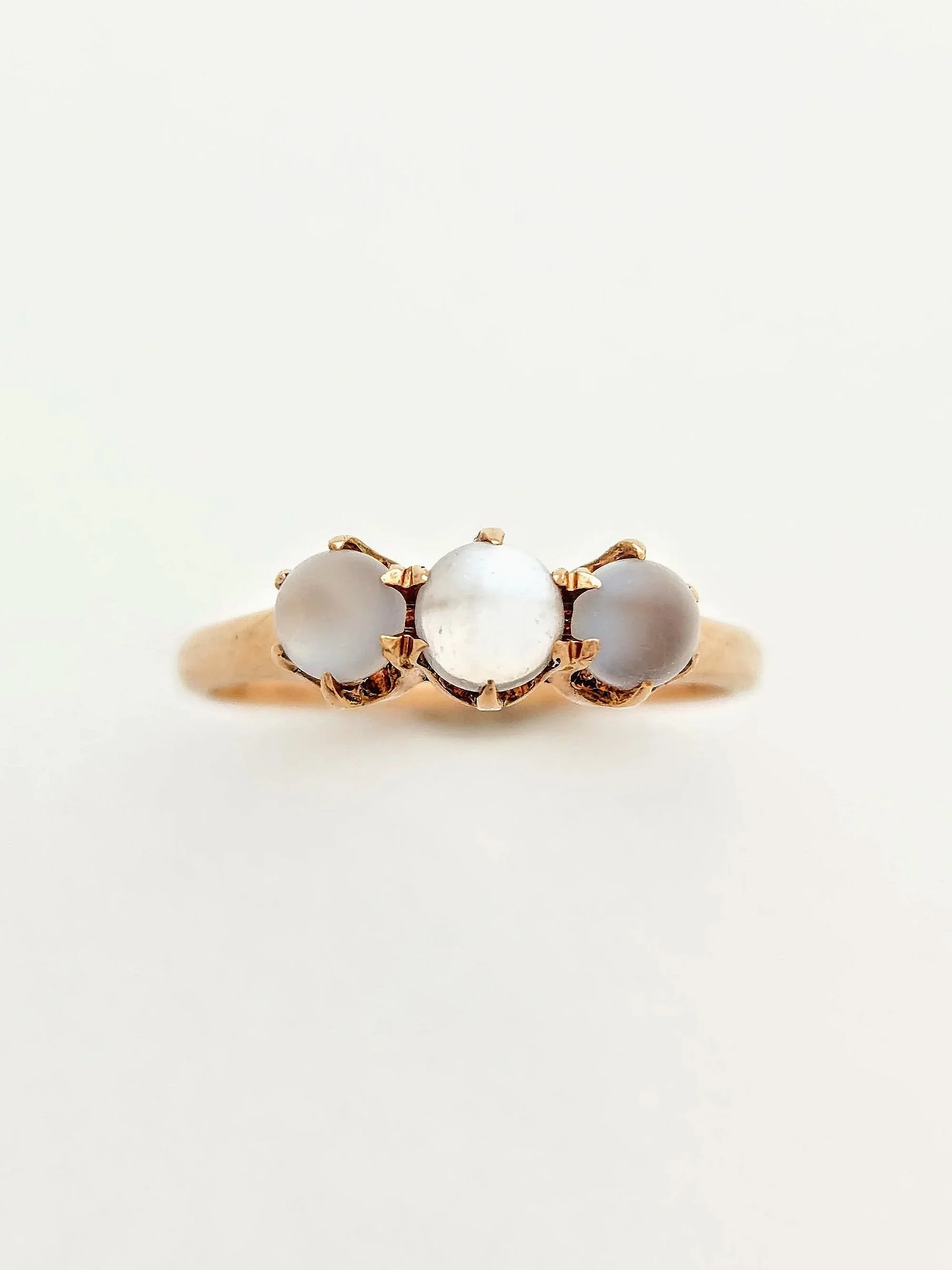 Antique Victorian 10k gold, moonstone trilogy ring