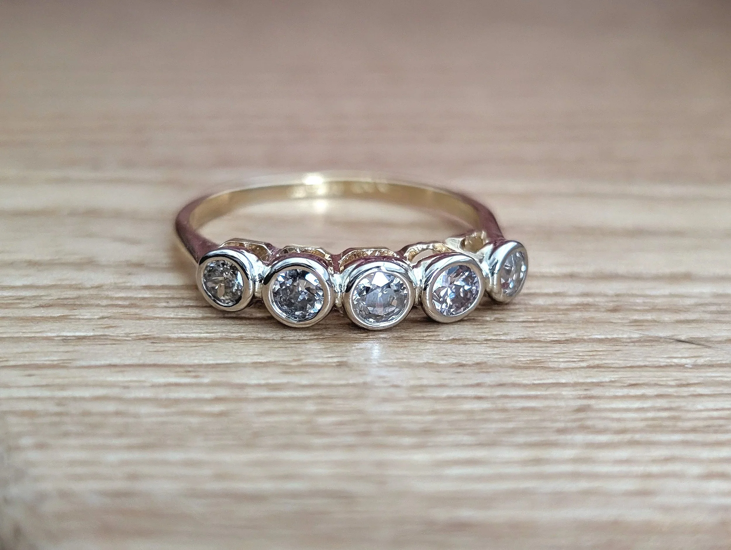 Antique Edwardian 18k gold, platinum, OEC diamond five stone band