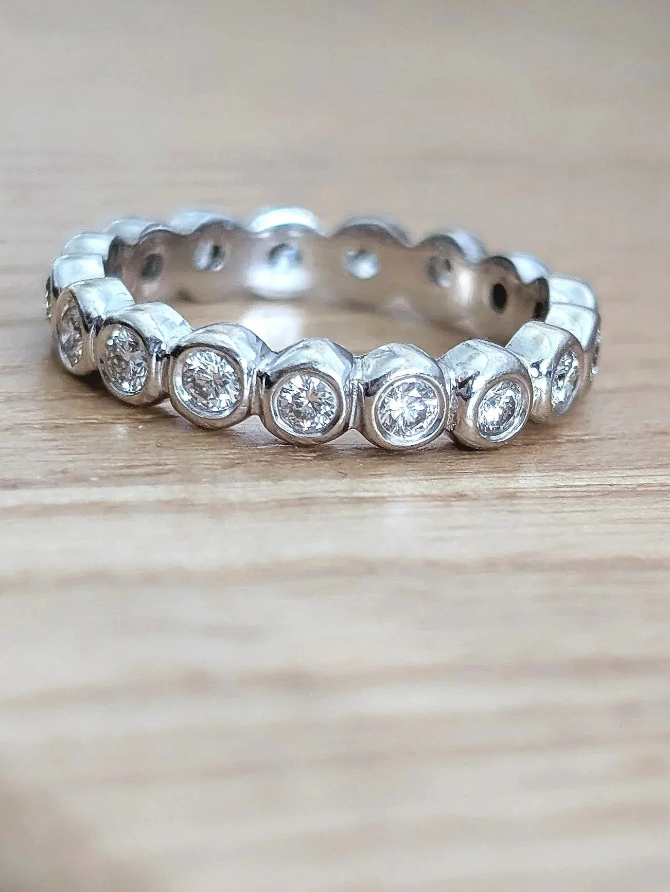 Vintage 18k white gold, diamond bubble eternity band