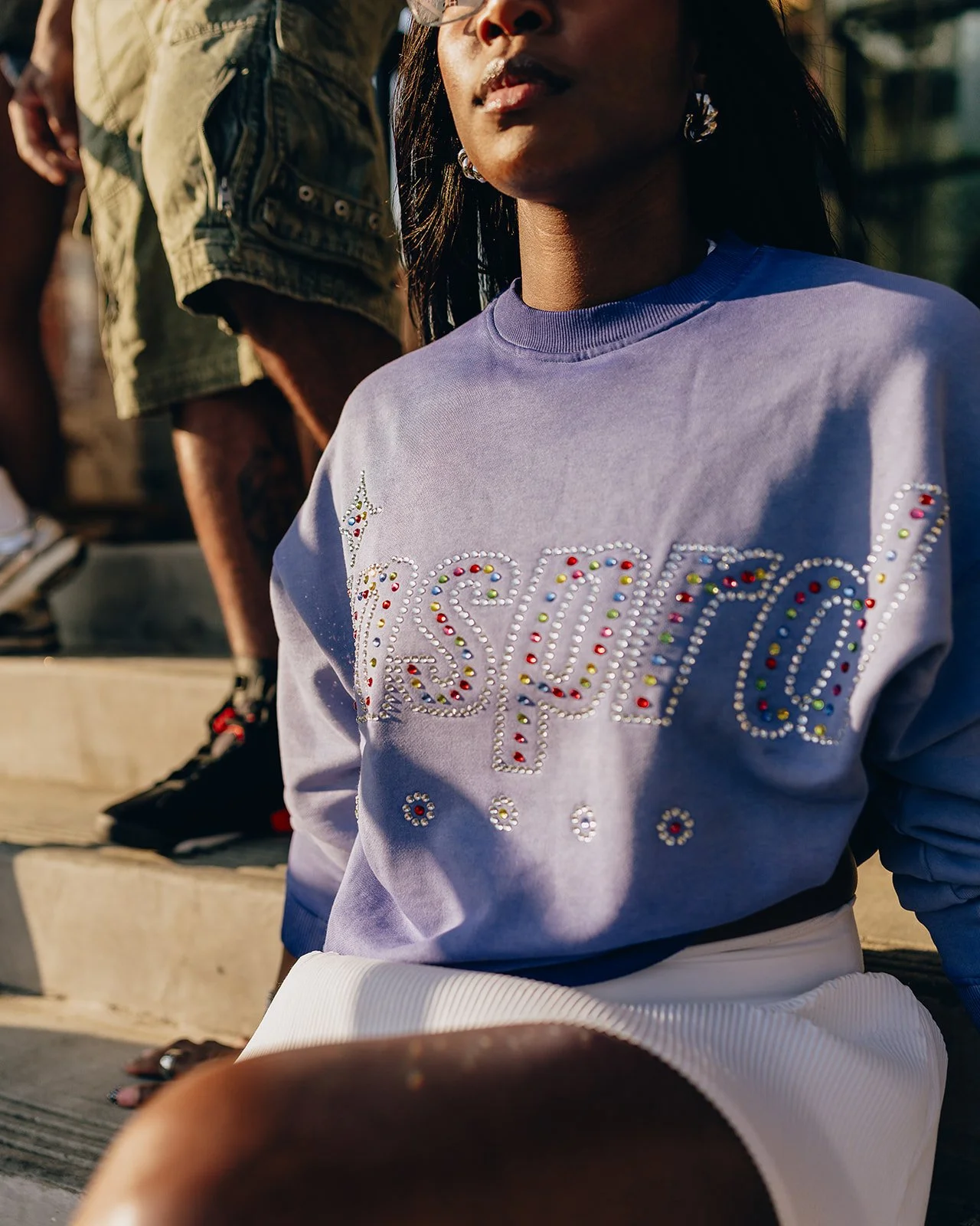 Blue "INSPRD" Rhinestone Crewneck