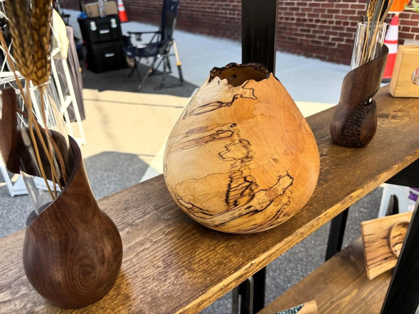 Spalted Maple Hollow form.  Finished it on Friday and sold it on Saturday!  #chestertoneuropeanmarket #spaltedmaple #woodyurnersofinstagram #hollowforms #woodlatheworker #woodturningcommunity #woodturnedhollowforms
