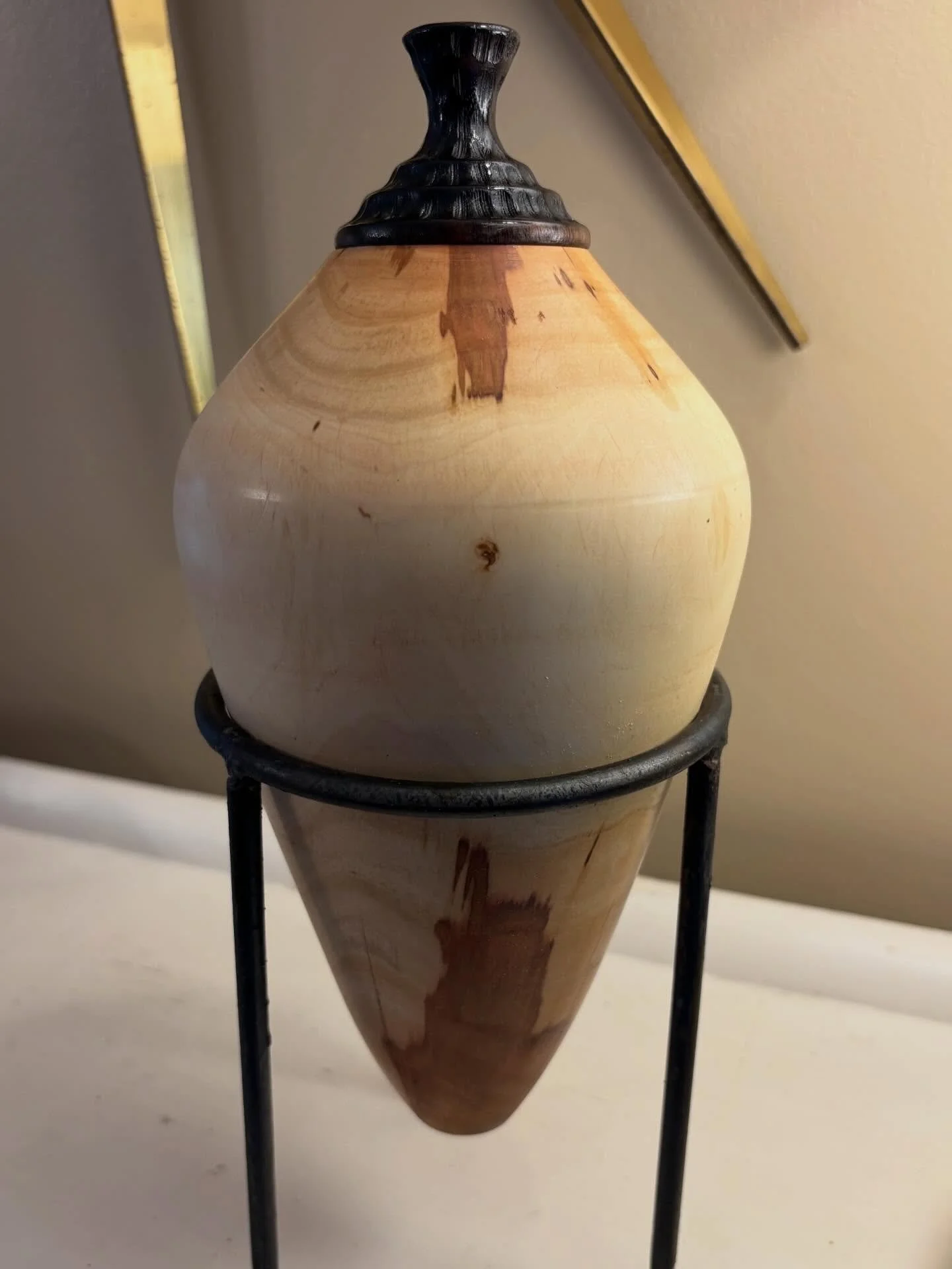 Bradford Pear with blackened Walnut lid. Check it out at Journeyman Distillery in Three Oaks Michigan April 11,12. #woodturner #woodworking #woodartisan #journeymandistillery